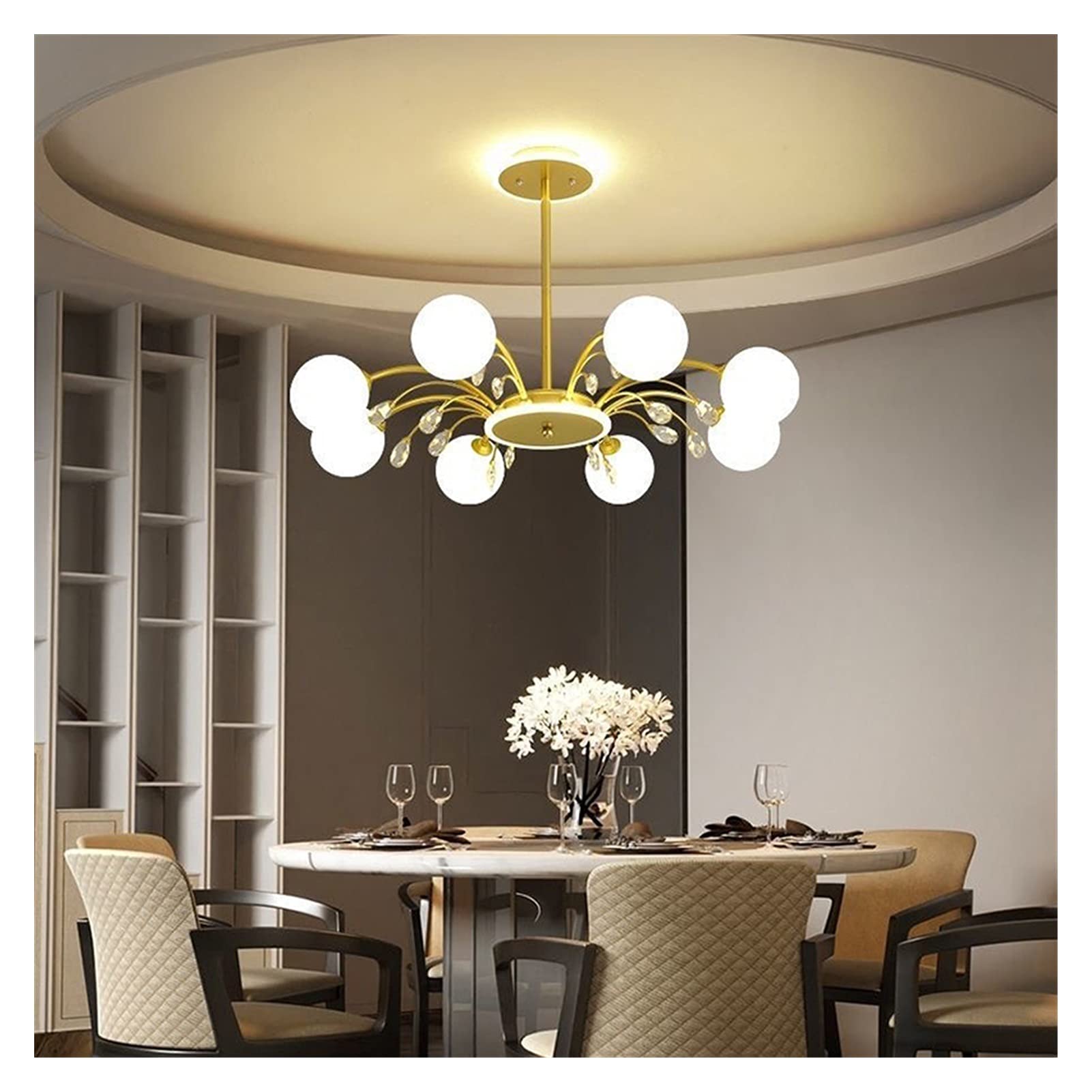 Modern LED Chandelier - Gold/Black Glass Ball Pendant Light Fixture for Dining Room & Living Room | Nordic Style Ceiling Lamp with Warm White Bulbs | Perfect for Home Decor, Restaurant Lighting & Wedding Venues