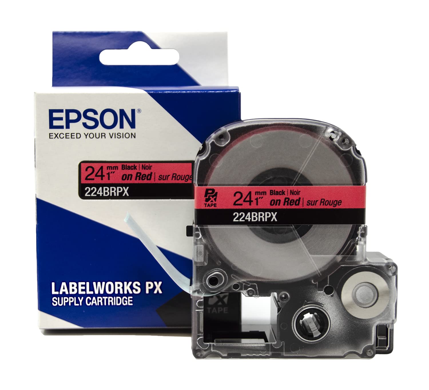 Epson LABELWORKS 224BRPX PET Polyester Tape Cartridge - Black on Red Label Maker Tape - 1 Inch (24mm) Wide, 30 Feet - Perfect for Office, Warehouse & Home Organization
