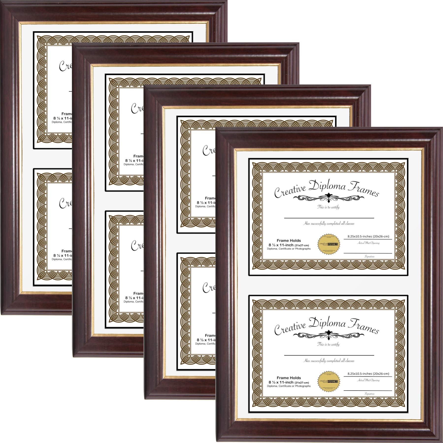 14x20 Mahogany Finish Gold Rim Double Diploma Picture Frame with White Matting - Holds Two 8.5x11 Photos or Documents - Includes Wall Hangers (4-Pack) - Perfect for Graduation, Office Decor & Home Display