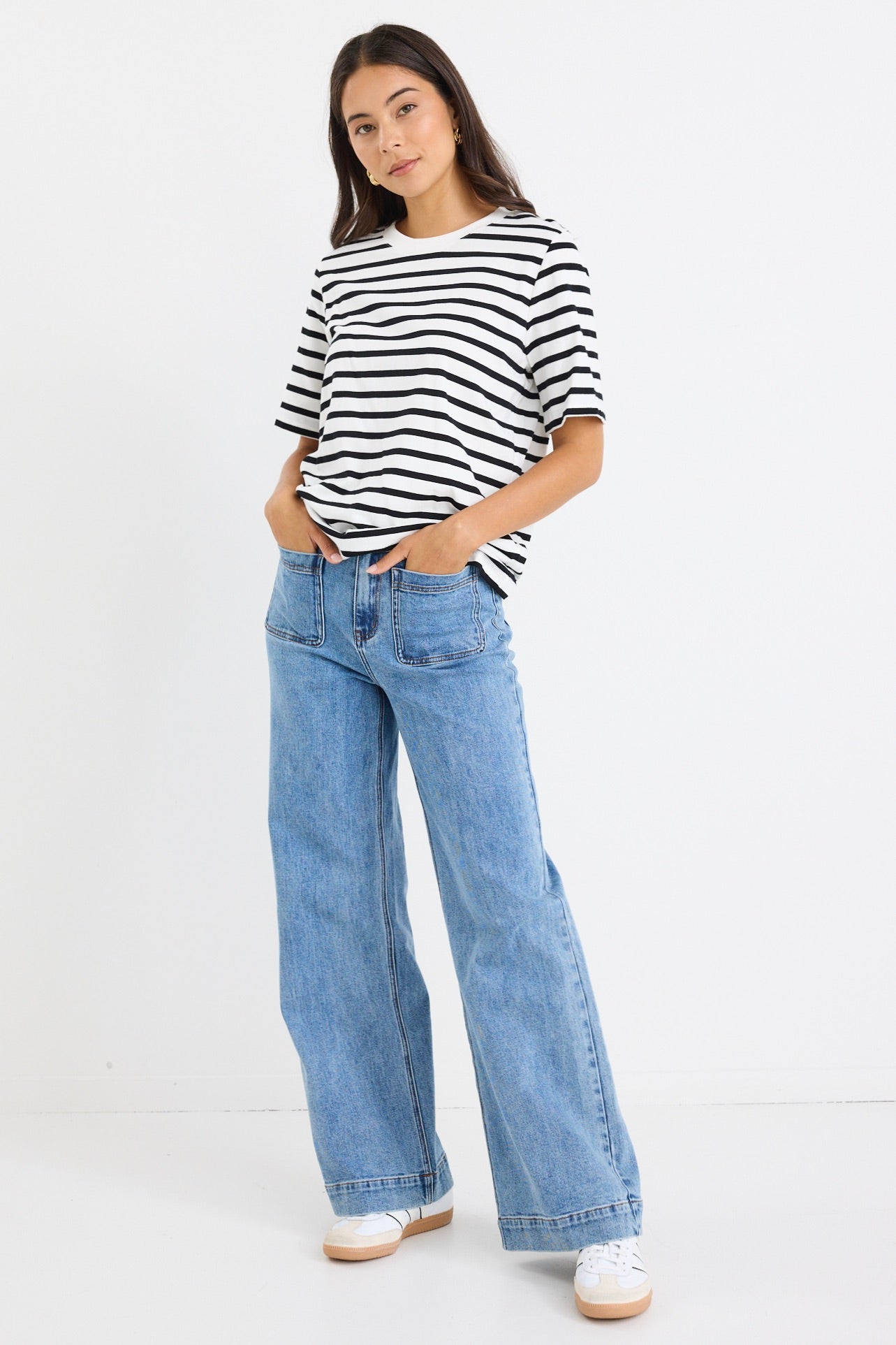Black and White Striped Boxy Fit Tee - Casual Loose Fit T-Shirt for Women | Perfect for Everyday Wear, Layering & Street Style Outfits