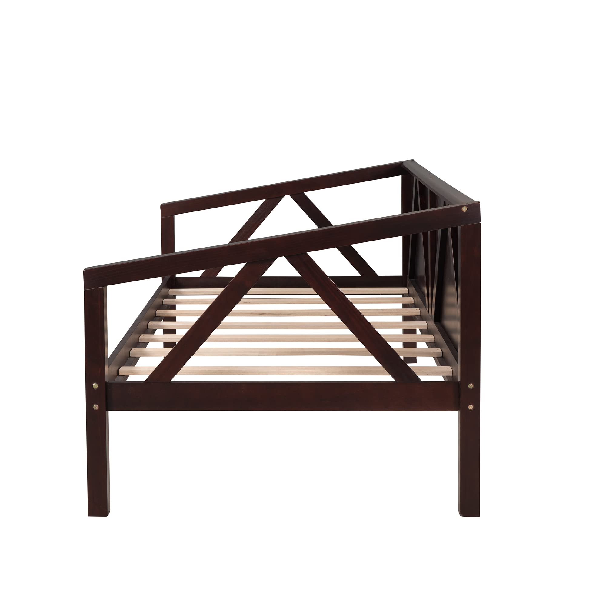 P PURLOVE Twin Daybed Frame with Wood Slat Support & Triangle Decor - No Box Spring Needed, Espresso Finish - Perfect for Guest Rooms, Dormitories & Small Space Bedrooms