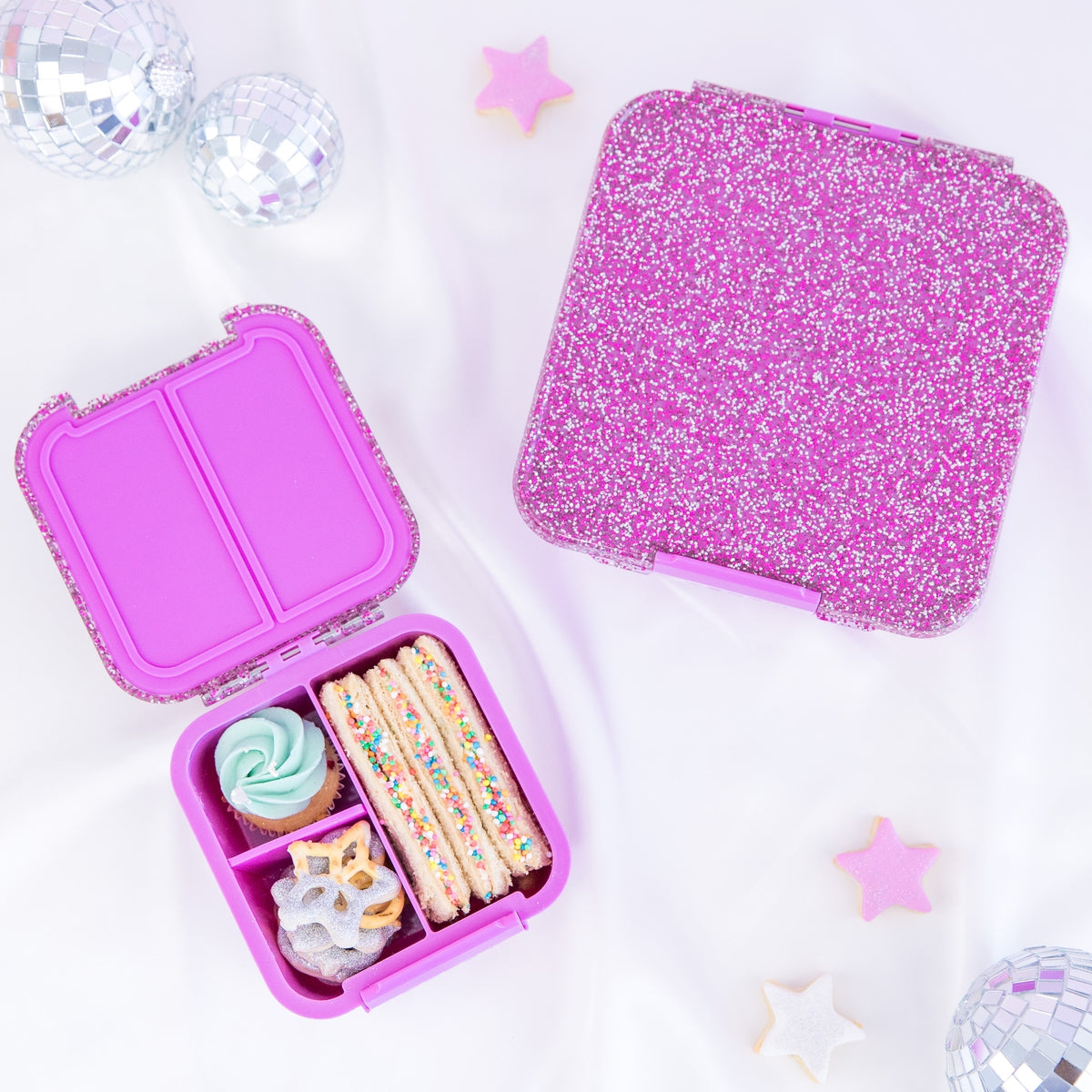 Montii.Co Bento 2 Lunch Box - Magenta Glitter Insulated Food Container for School, Work & Picnics | BPA-Free & Leak-Proof Meal Prep Storage