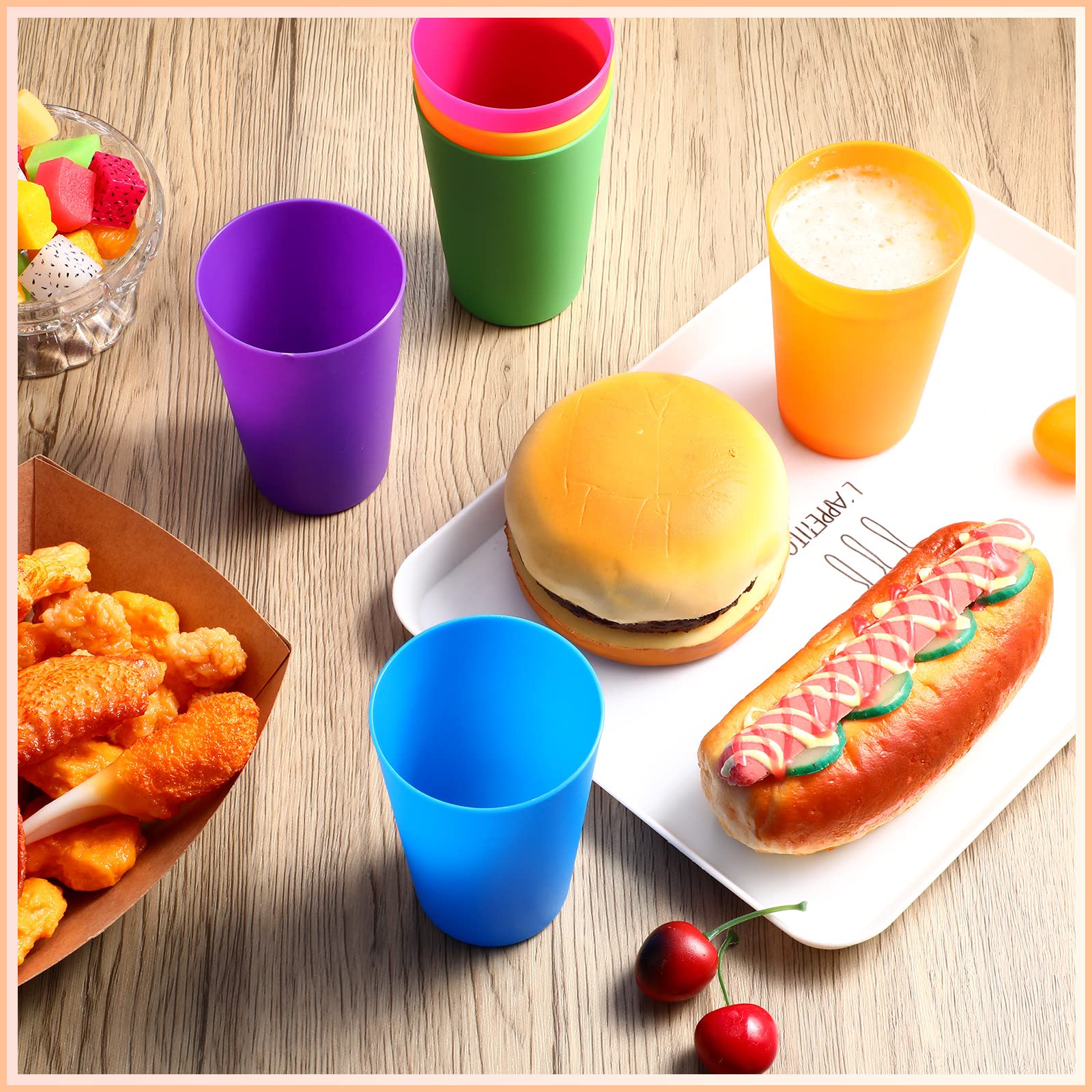 60-Piece Reusable Plastic Cups for Kids & Adults - 8.5 oz Colorful Drinking Tumblers (Yellow, Orange, Red, Purple, Green, Dark Blue) - Perfect for Parties, School Events, Picnics & Family Gatherings
