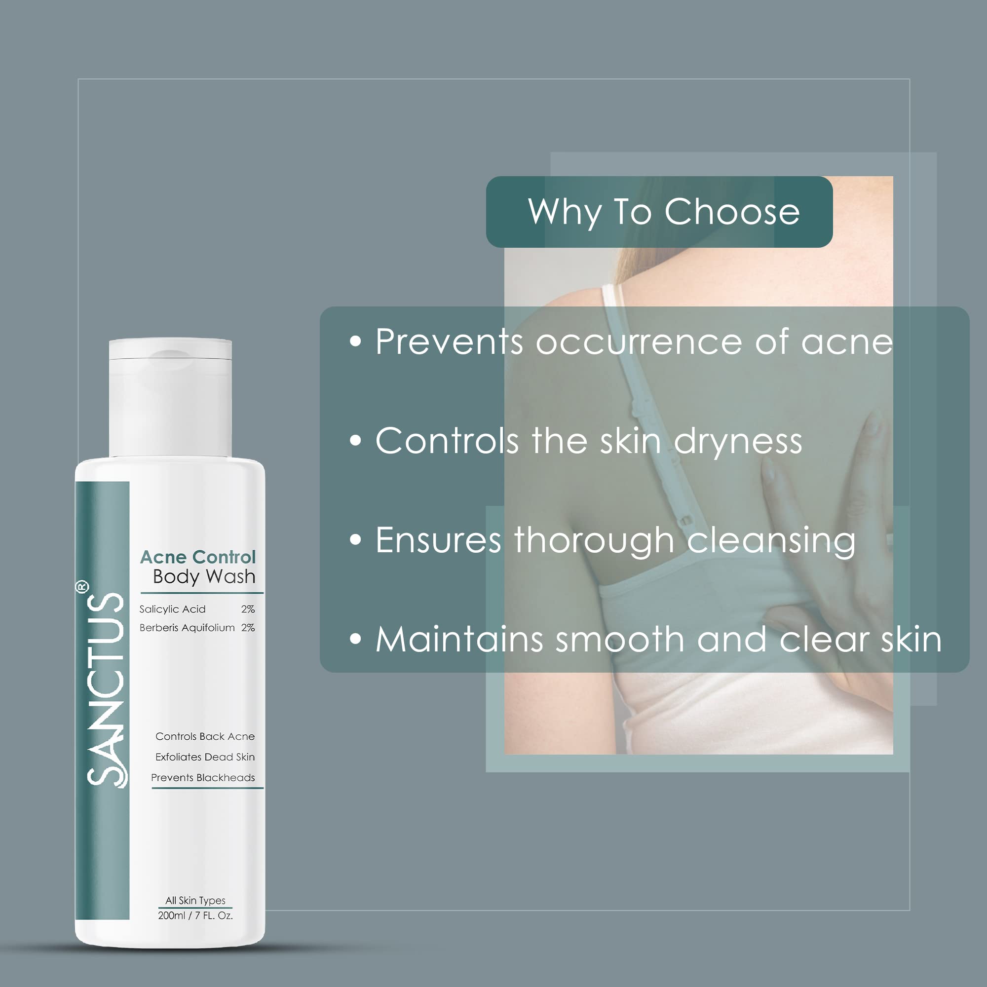 Acne Control Body Wash with 2% Salicylic Acid & 2% Berberis Aquifolium - Prevents Body Acne, Bumpy Skin & Deep Pore Cleansing - 200ml - Ideal for Shower & Post-Workout Skincare Routine