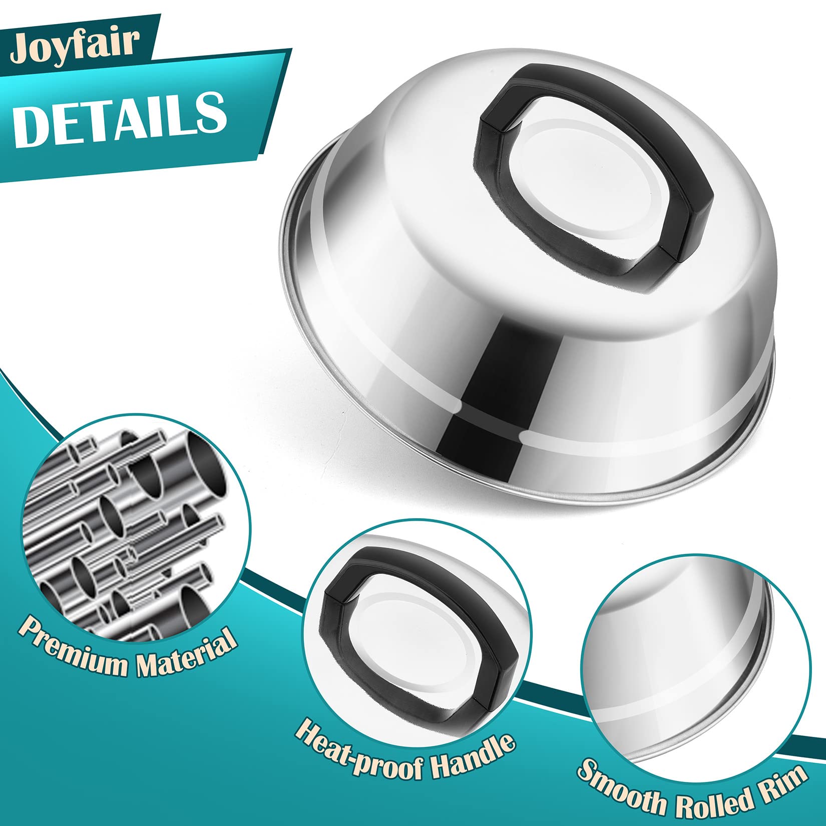 Joyfair 9-Inch Stainless Steel Basting Cover & Cheese Melting Dome for Griddle – Heat-Resistant Handle, Heavy Duty & Dishwasher Safe (2-Pack) – Perfect for Outdoor Camping, BBQ Grilling, Flat Top Teppanyaki & Indoor Kitchen Use