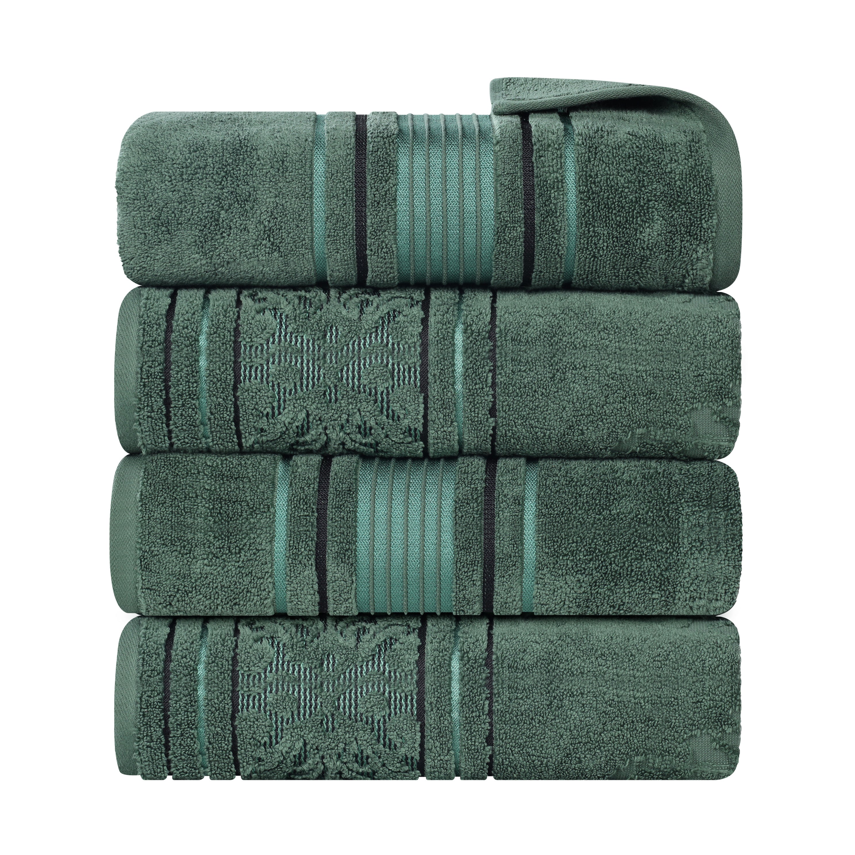 Premium 100% Zero Twist Cotton Bath Towel Set of 4 - Ultra Soft & Absorbent Solid & Jacquard Floral Design - Perfect for Spa, Bathroom, Beach & Guest Use