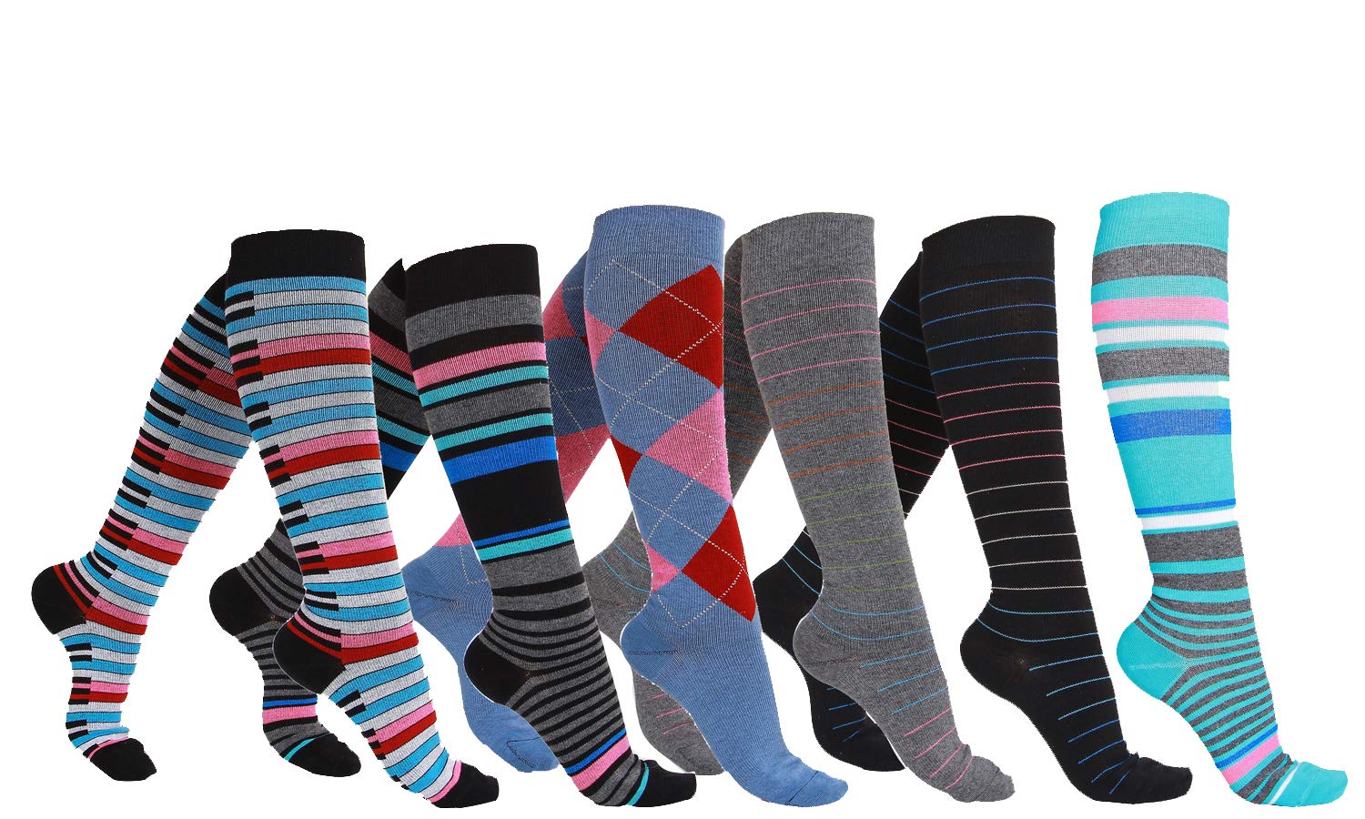 6 Pairs Women's Graduated Compression Socks 8-15mmHg - Improve Circulation & Reduce Swelling for Travel, Work & Daily Wear
