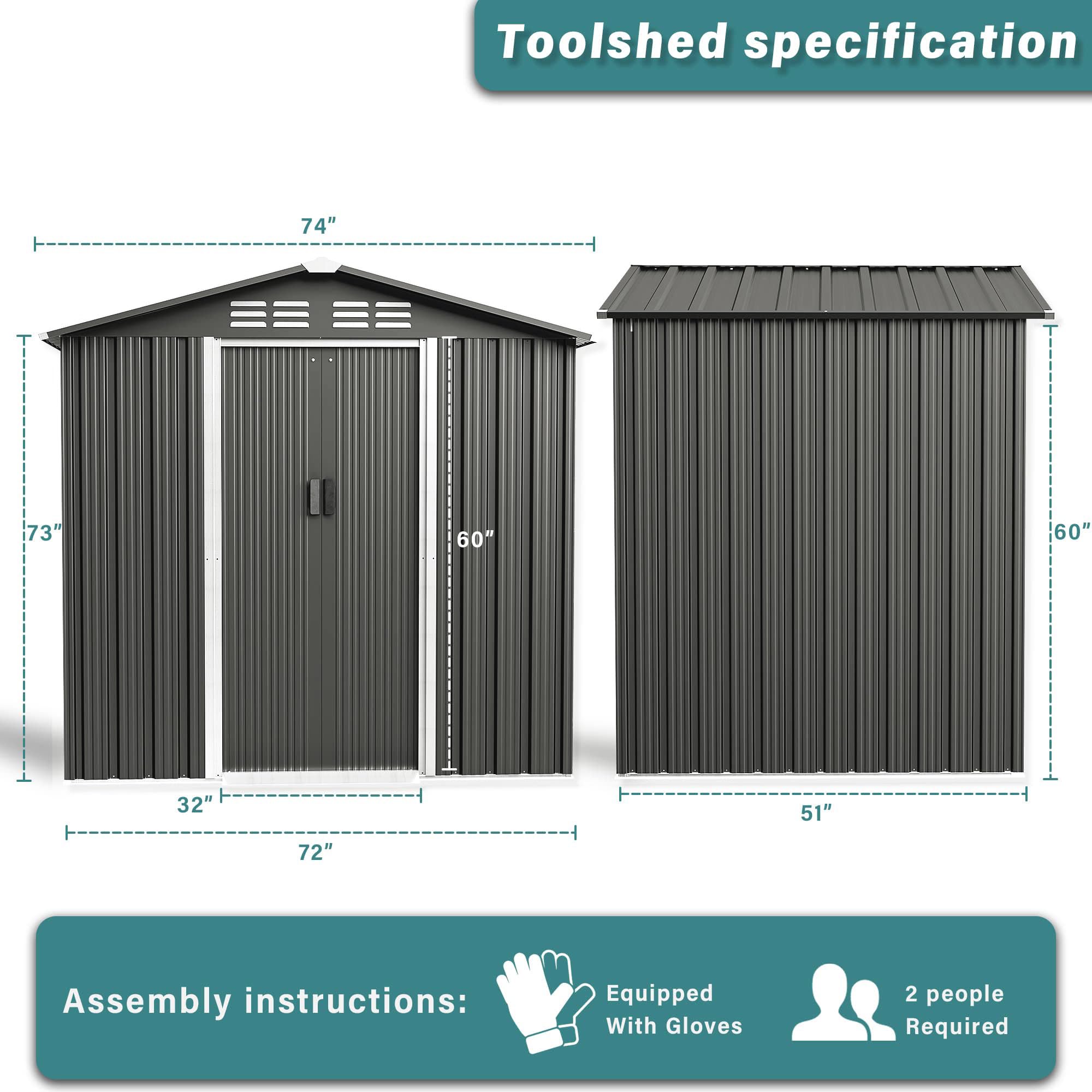 Gotland 6FT x 4FT Metal Storage Shed with Lockable Sliding Doors & Air Vents | Outdoor Utility & Tool Organizer for Garden, Backyard, Patio, Lawn | Perfect for Storing Lawn Mowers, Bikes & Seasonal Items