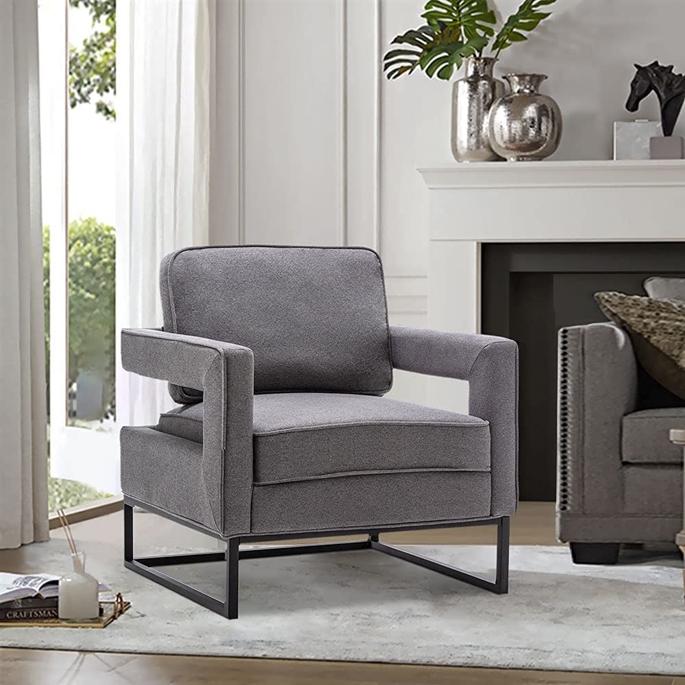 Andeworld Mid Century Modern Accent Chair - Grey Upholstered Armchair for Living Room, Bedroom, Apartment - Perfect for Reading, Lounging & Relaxing | Comfortable Seating Furniture for Home Office, Lounge Area & Small Spaces