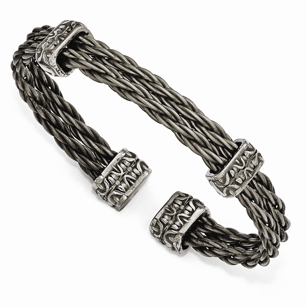 Solid Titanium Men's Brushed Cable Cuff Bangle Bracelet - Durable & Hypoallergenic Titanium Jewelry for Men - Perfect for Casual Wear, Date Nights & Gifts