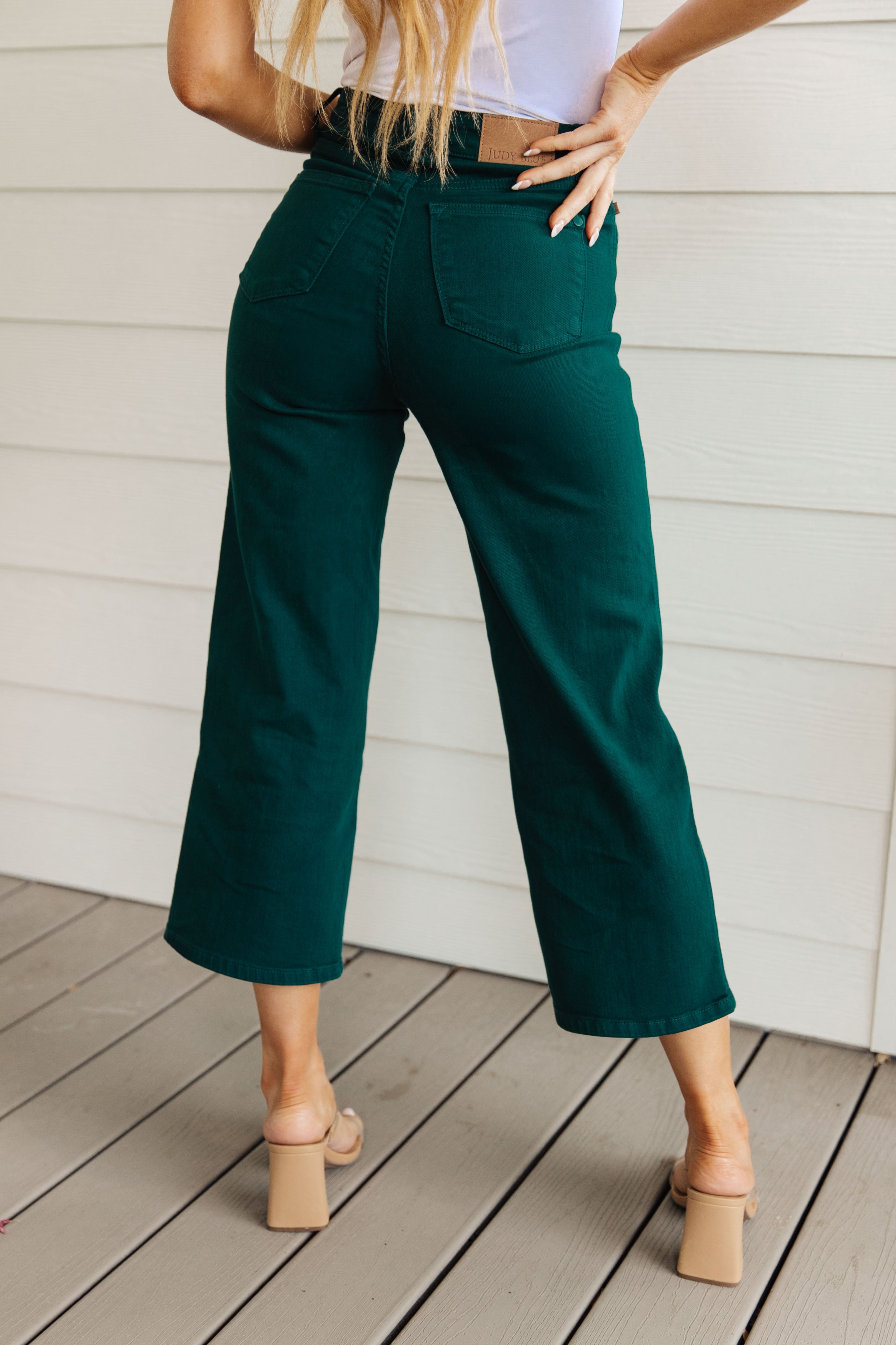 Briar High Rise Control Top Wide Leg Crop Jeans for Women - Teal Wash Denim Pants | Comfortable Stretch Jeans for Casual Wear & Everyday Outfits