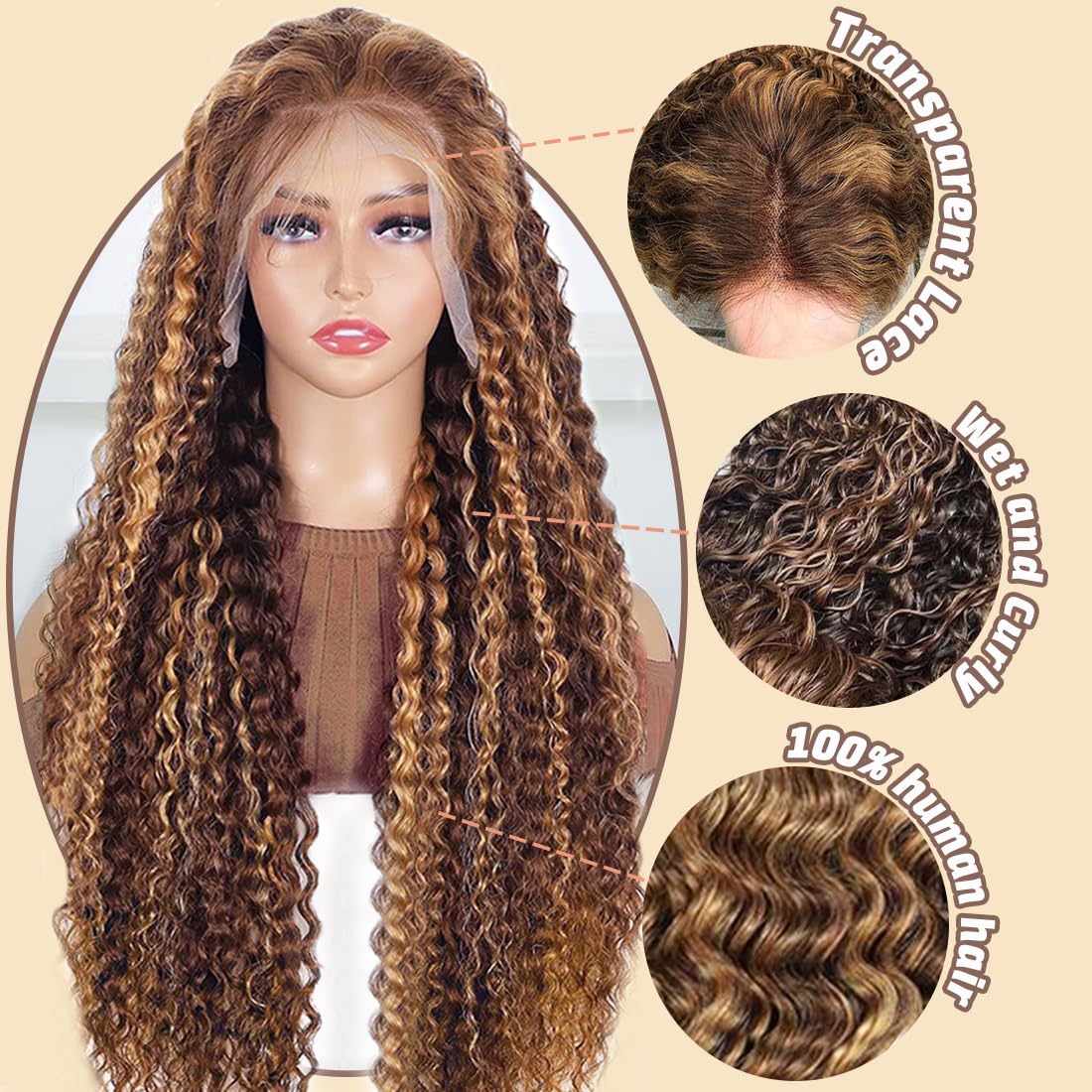 28 Inch 13x6 HD Lace Front Wig Human Hair - 200% Density 4/27 Deep Wave Ombre Honey Blonde Pre-Plucked Glueless Wig for Women | Natural Look, Daily Wear & Special Occasions