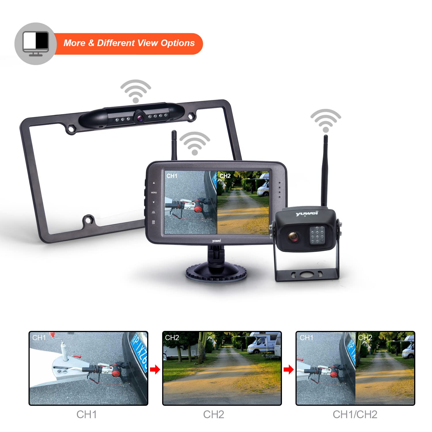 5 Inch Wireless Backup Camera with Split Screen - US License Plate Rear View Camera for Trailers, Minivans, Pickups | Supports Adding 2nd Camera for Enhanced Safety & Parking Assistance