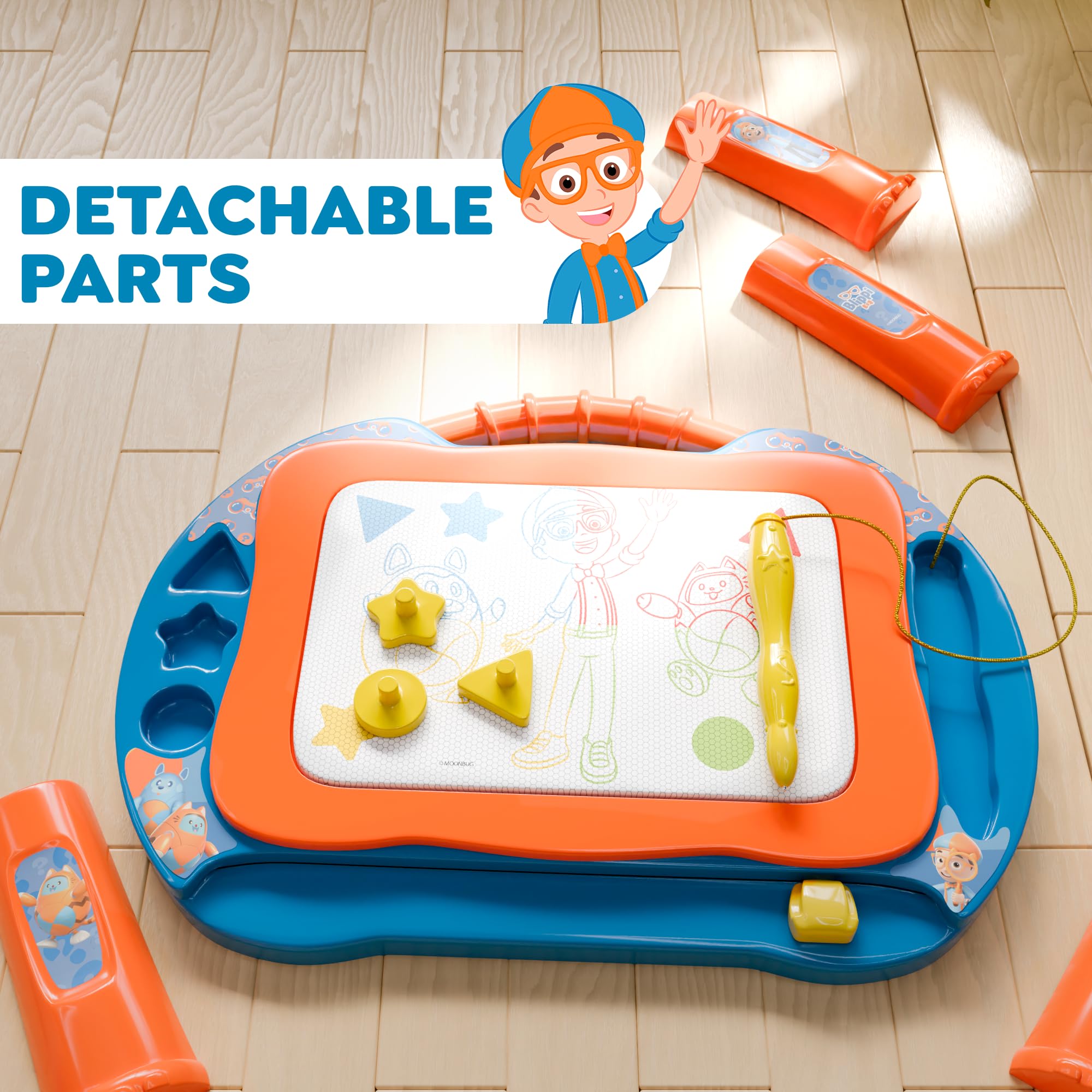 Blippi Magnetic Drawing Board for Kids - LCD Writing Tablet with Stand, Pen & Stamps - Educational Learning Toy for Toddlers 3+ Years - Perfect for Home, Travel & Preschool Activities