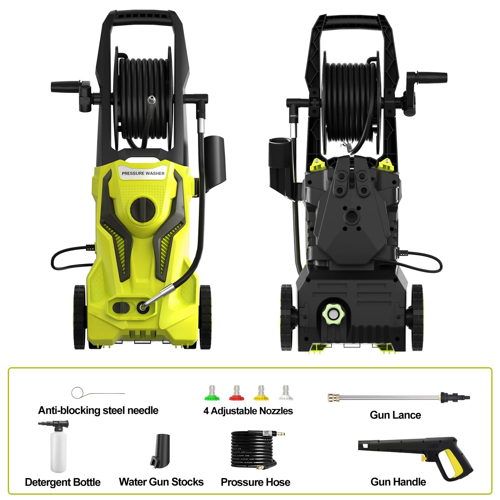 ZHUOLIN 4800PSI 3.2GPM Electric Pressure Washer with 25FT Hose Reel, 4 Nozzles & Foam Cannon - Powerful Cleaning for Cars, Driveways, Patios, Decks, Siding & Outdoor Surfaces - Ideal for Home, Garage and Commercial Use