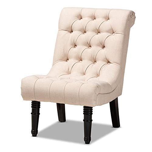 BOWERY HILL Mid Century Modern Beige Fabric Accent Chair with Rolled Back - Stylish Living Room Seating for Home Office & Lounge Areas