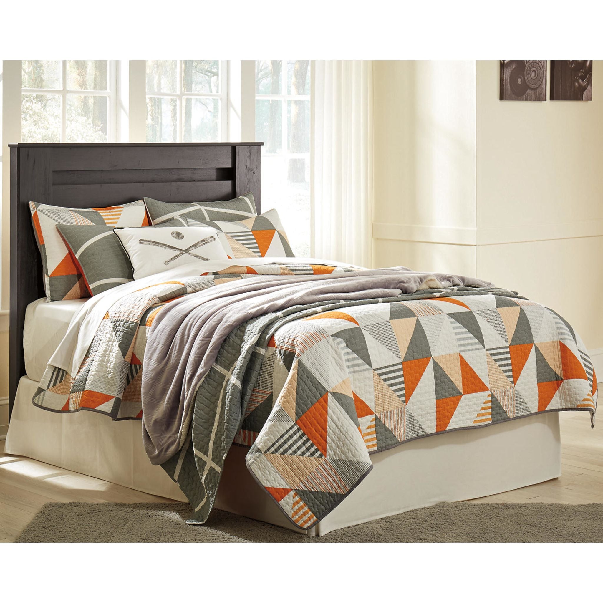 Brinxton Full Panel Upholstered Headboard - Charcoal Grey Fabric Bed Frame for Master Bedroom & Guest Room Decor