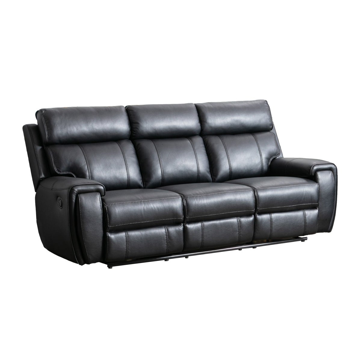 Premium Carnegie Black Reclining Sofa - 3-Seater Leather Recliner Couch with Cup Holders & USB Ports | Modern Living Room Furniture for Home Theater & Family Relaxation