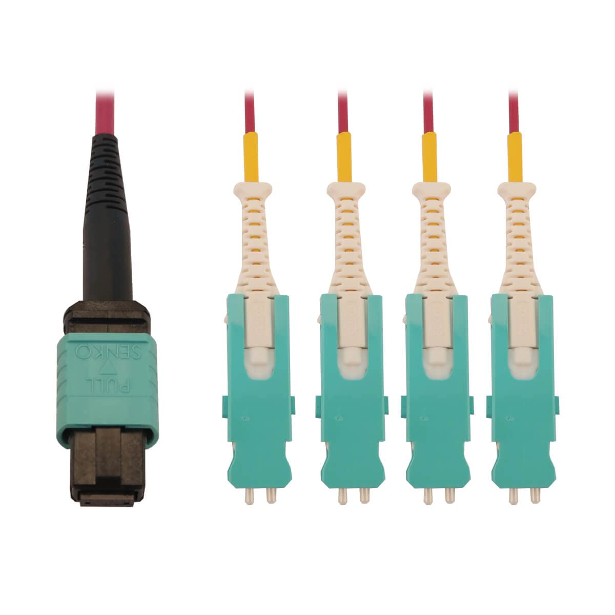 Tripp Lite 400G OM4 Multimode Fiber Optic Cable - MTP/MPO-PC to 4X Duplex SN-PC for OSFP/QSFP-DD Transceivers, 50/125 LSZH Magenta, 6.6ft/2m with Lifetime Warranty (N845-02M-4S-MG) - Ideal for High-Speed Data Centers & Network Infrastructure