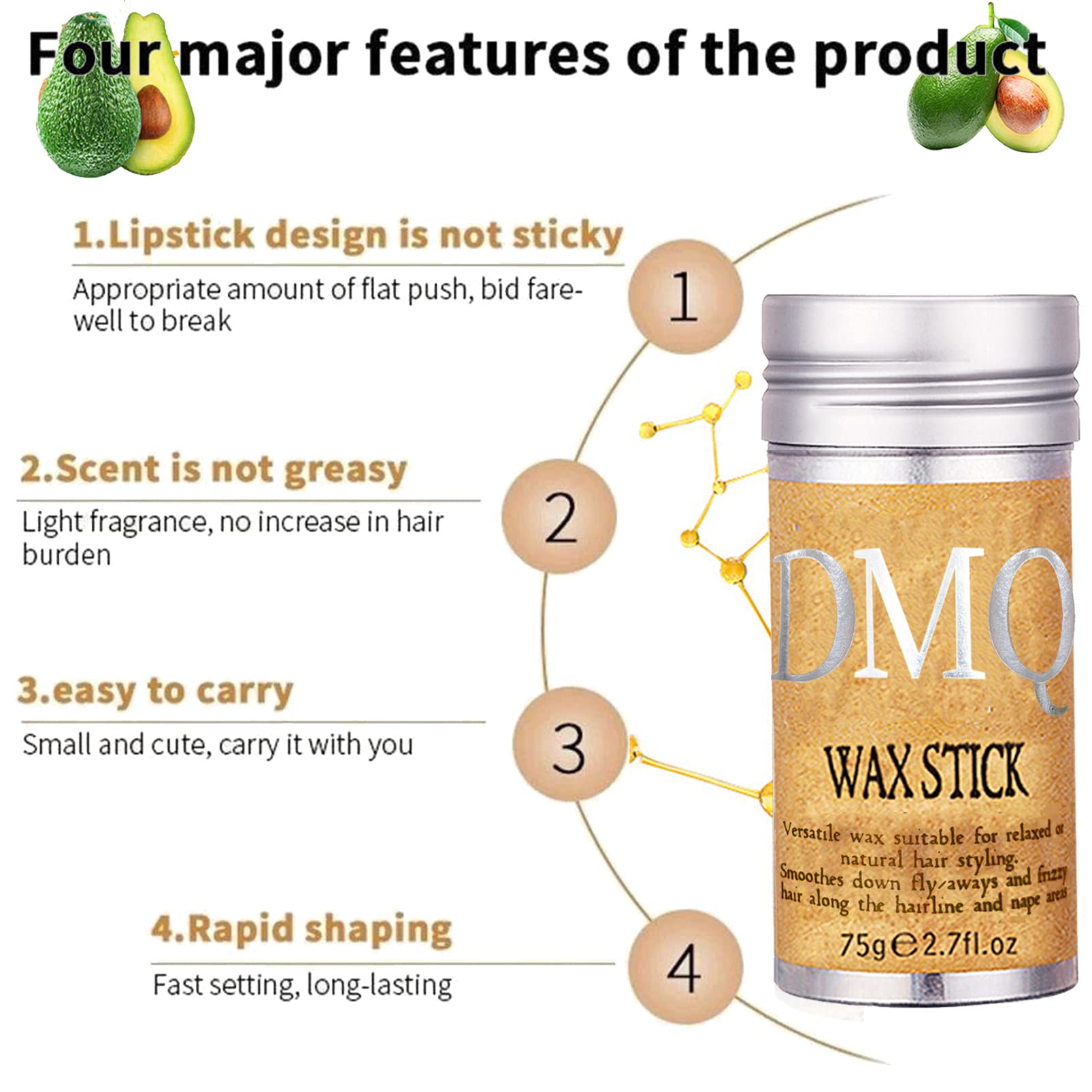 DMQ Hair Wax Stick for Smooth Wigs - Edge Control & Anti-Frizz Styling Wax, Non-Greasy Hair Pomade Stick for Flyaways & Frizzy Hair (2.7 Oz) - Perfect for Wig Styling, Edge Taming & Everyday Hair Control
