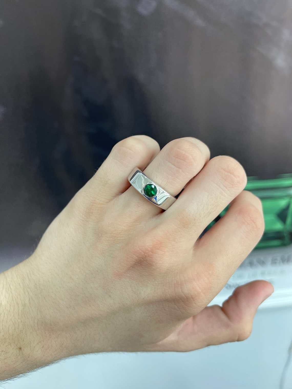 0.70 Carat Natural Colombian Emerald Bezel Set Men's Wedding Ring in 14K Gold - Perfect for Engagement, Anniversary & Special Occasion Gifts