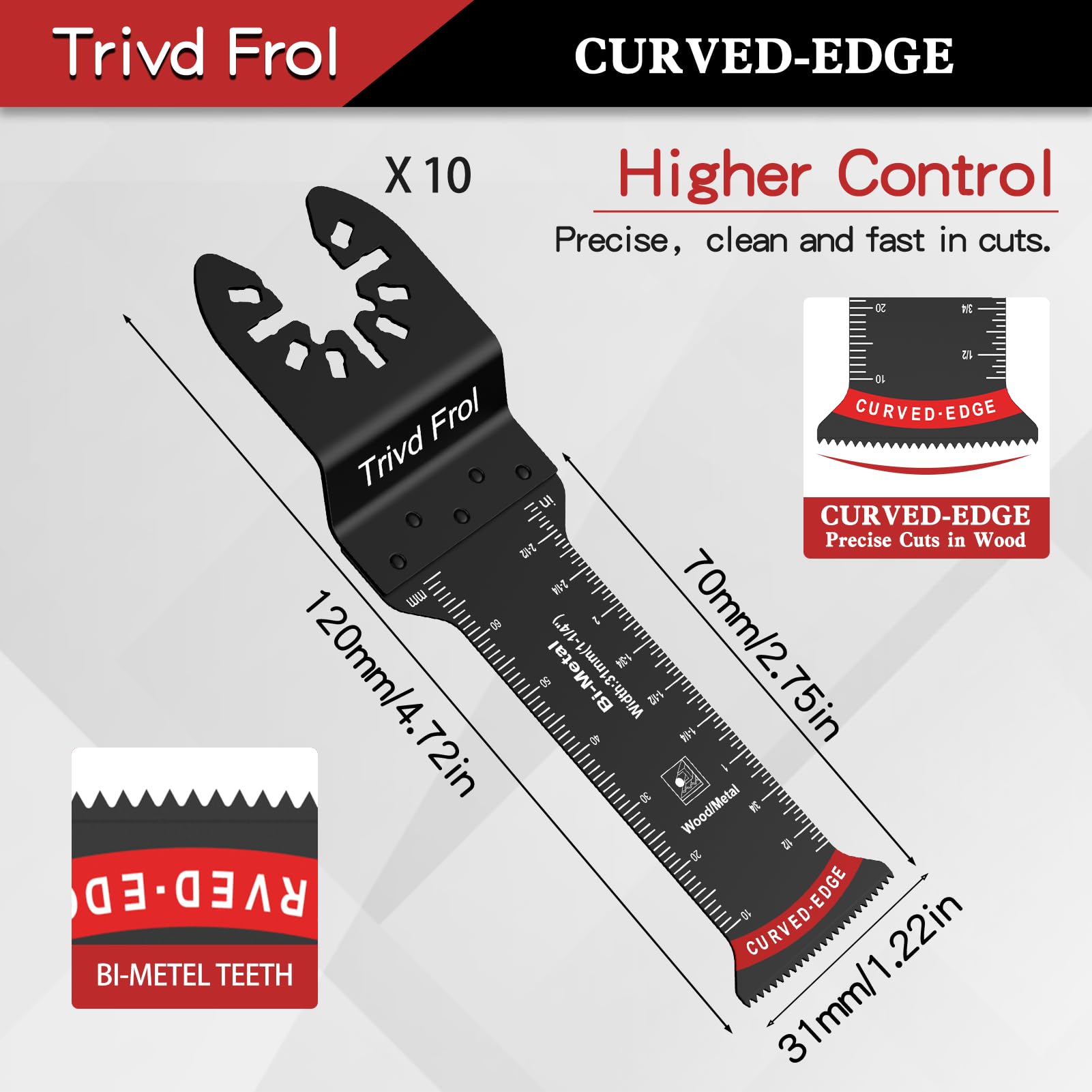 20-Piece Extra Long Oscillating Saw Blades Set - Bi-Metal Curved Edge with Japanese Teeth for Wood, Plastic, Nails & Metal Cutting - Compatible with DeWalt, Milwaukee, Bosch 70mm Multi-Tools - Perfect for DIY Projects, Home Renovation & Professional Construction Work