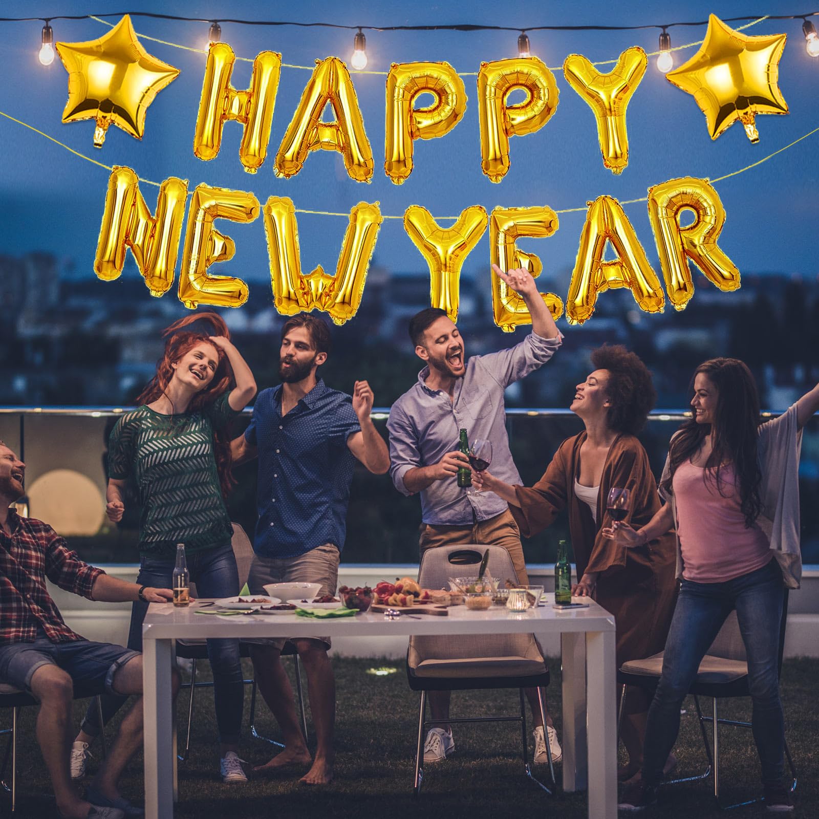 2025 Gold Happy New Year Banner & 16 Inch Balloons - NYE Party Decorations for Indoor/Outdoor Celebrations | New Year's Eve Party Supplies for Home, Office & Event Decor