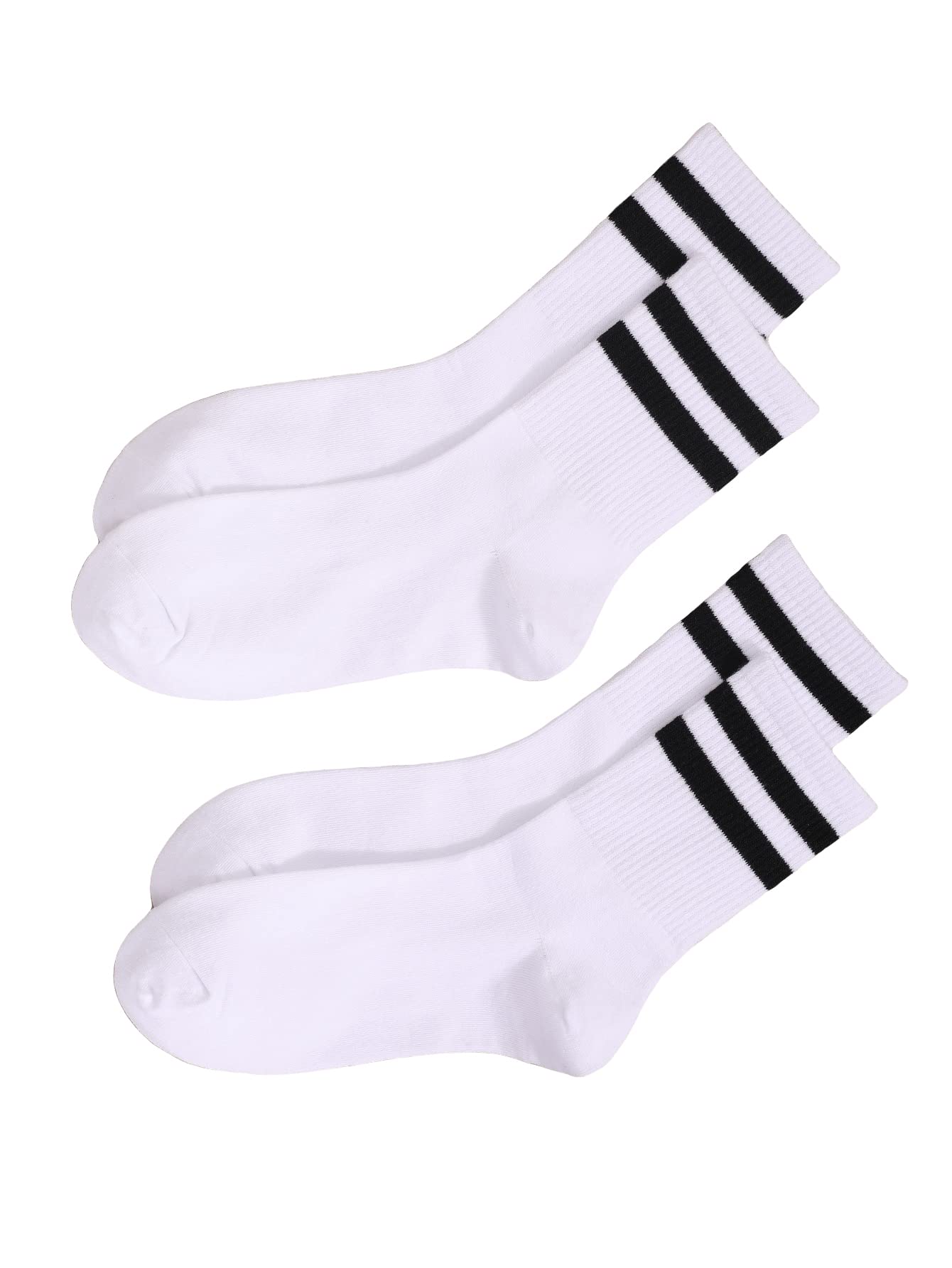 OYOANGLE Women's Striped Crew Socks - 2 Pairs Pack, Comfortable Mid-Calf Casual Socks for Everyday Wear, Work, and Sports