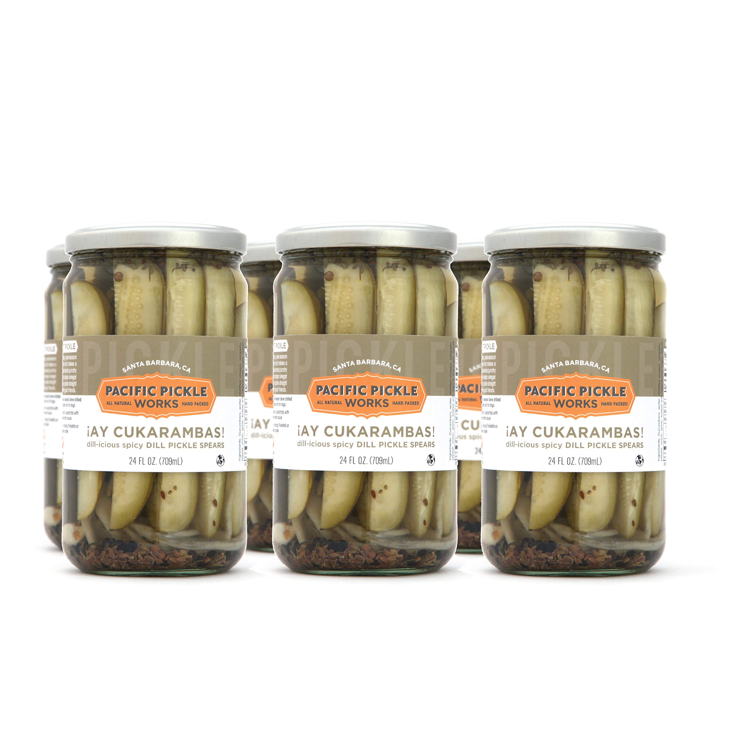 Spicy Dill Pickle Spears with Garlic and Jalapeño - Gourmet Hot Pickles 24oz Jar (6-Pack) - Non-GMO, Kosher, Gluten-Free - Perfect for Sandwiches, Burgers, Charcuterie Boards and Snacking