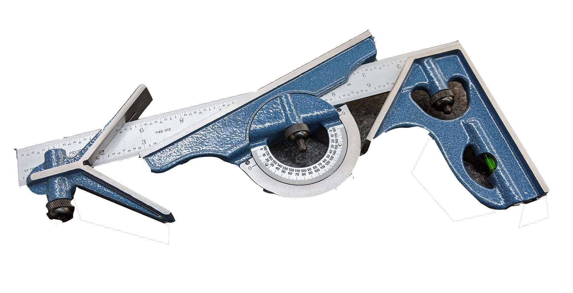 PEC 12-Inch Cast Iron 4-Piece Combination Square Set with Reversing Protractor - Precision Markings (1/32