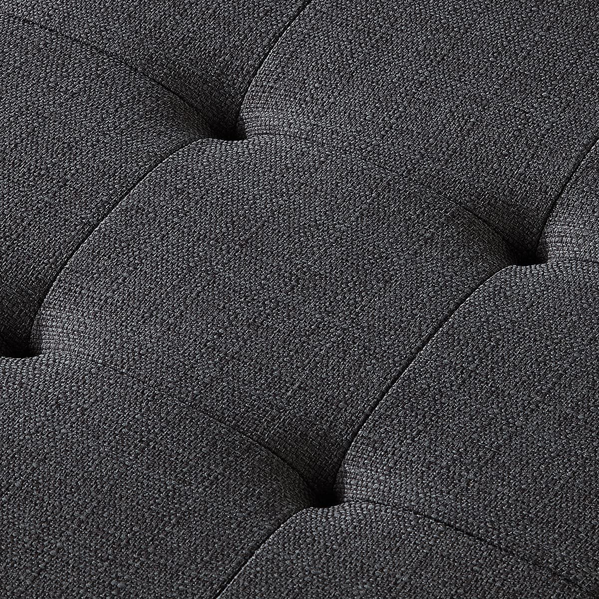 24KF Large Rectangular Upholstered Tufted Linen Fabric Ottoman Bench with Solid Wood Shelf - Charcoal Gray | Storage Footrest, Living Room Seating, Bedroom Decor