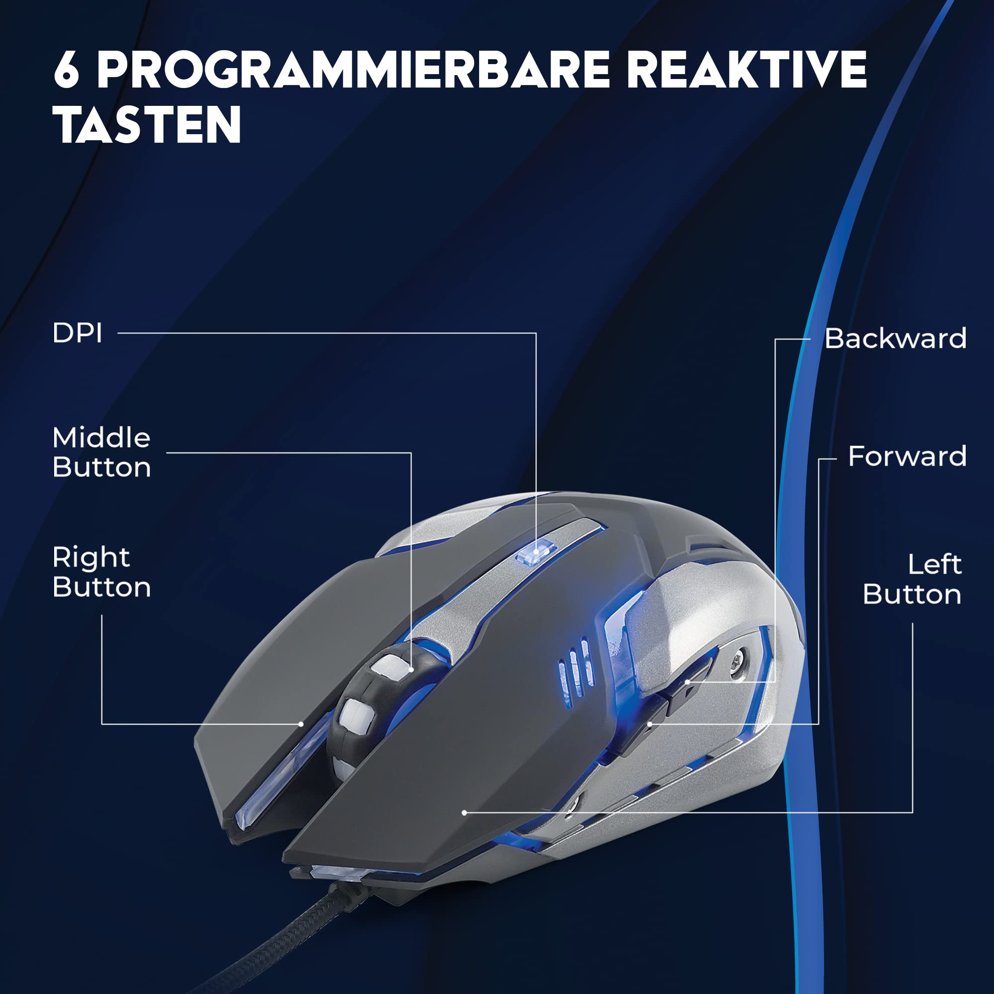 DR1TECH [Amazon Exclusive] Wired Gaming Mouse - 6 Programmable Buttons, Up to 3200 DPI, Lightweight & Durable Design - Ergonomic PC Gaming Mouse for PS4/XBOX - Perfect for FPS, MOBA & Esports Gaming