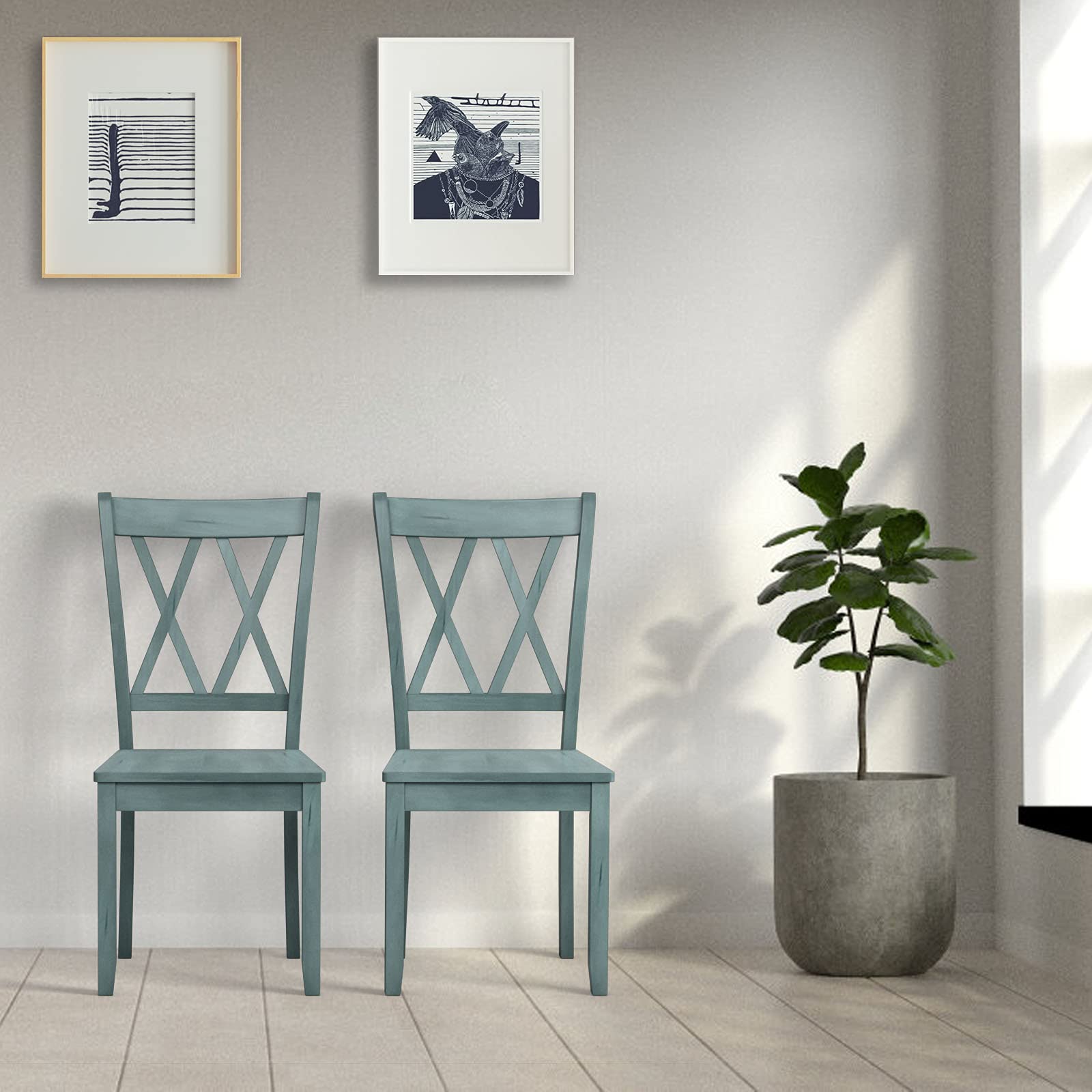 Giantex Set of 4 Solid Rubber Wood Dining Chairs - 400 Lbs Weight Capacity - Farmhouse Style Kitchen & Dining Room Side Chairs for Home, Restaurant & Office Use