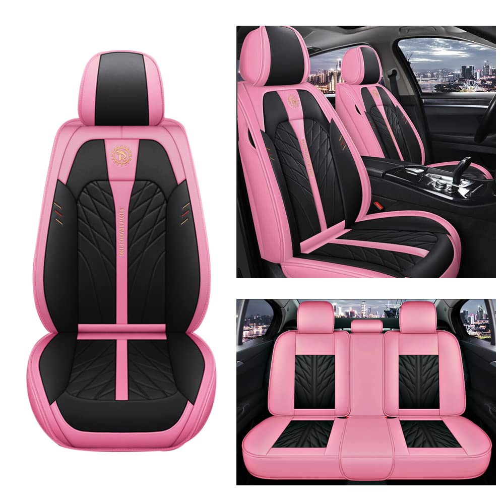 Waterproof Car Seat Covers Full Set for Chevrolet Malibu - Front & Rear Pink Seat Protectors | Durable Auto Interior Accessories for Commuting, Road Trips & Family Protection