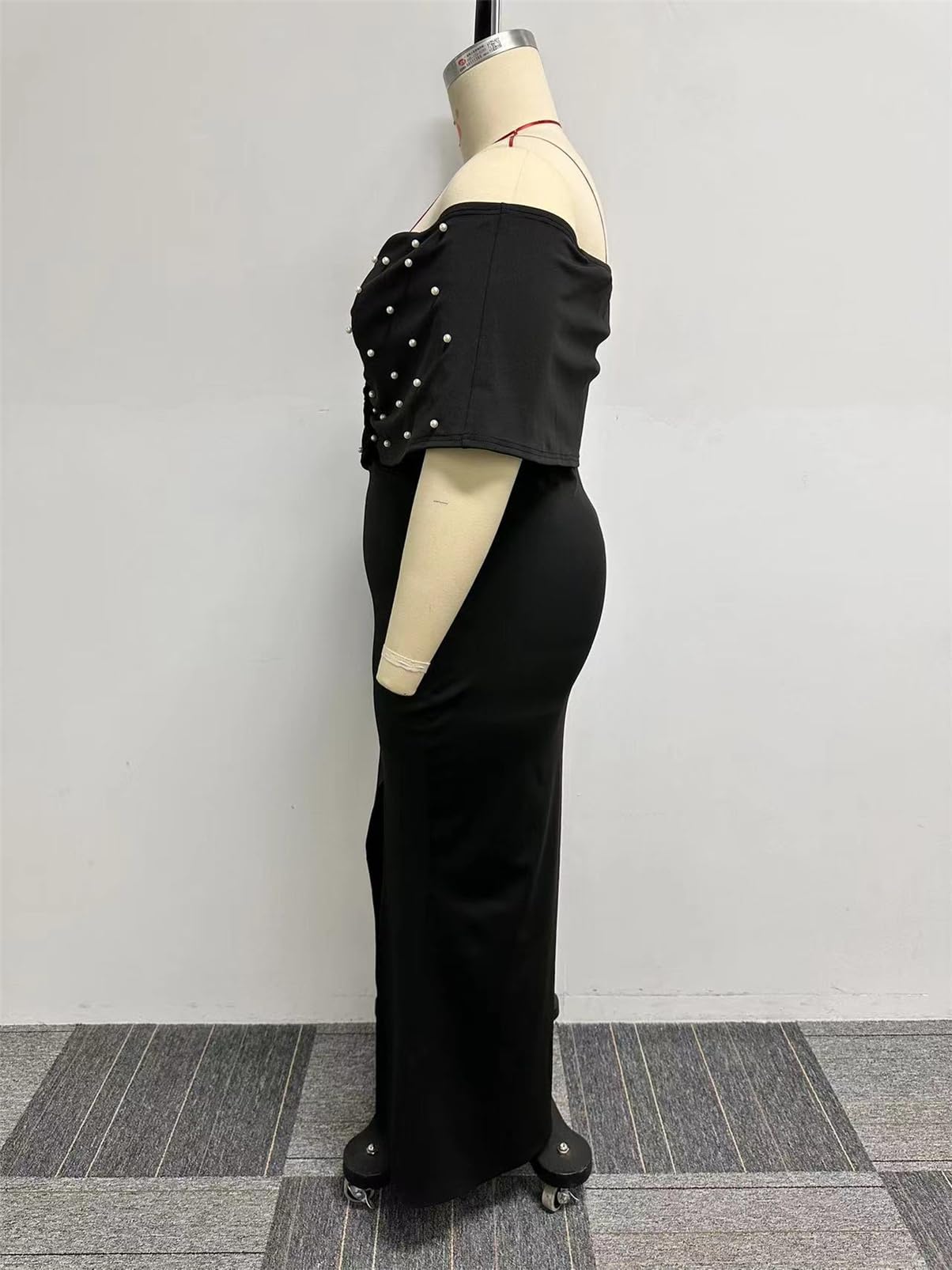 Sexy Plus Size Women's Batwing Sleeve Ruffled Off Shoulder Pearl Embellished Bodycon Dress for Party, Club, Night Out & Special Occasions