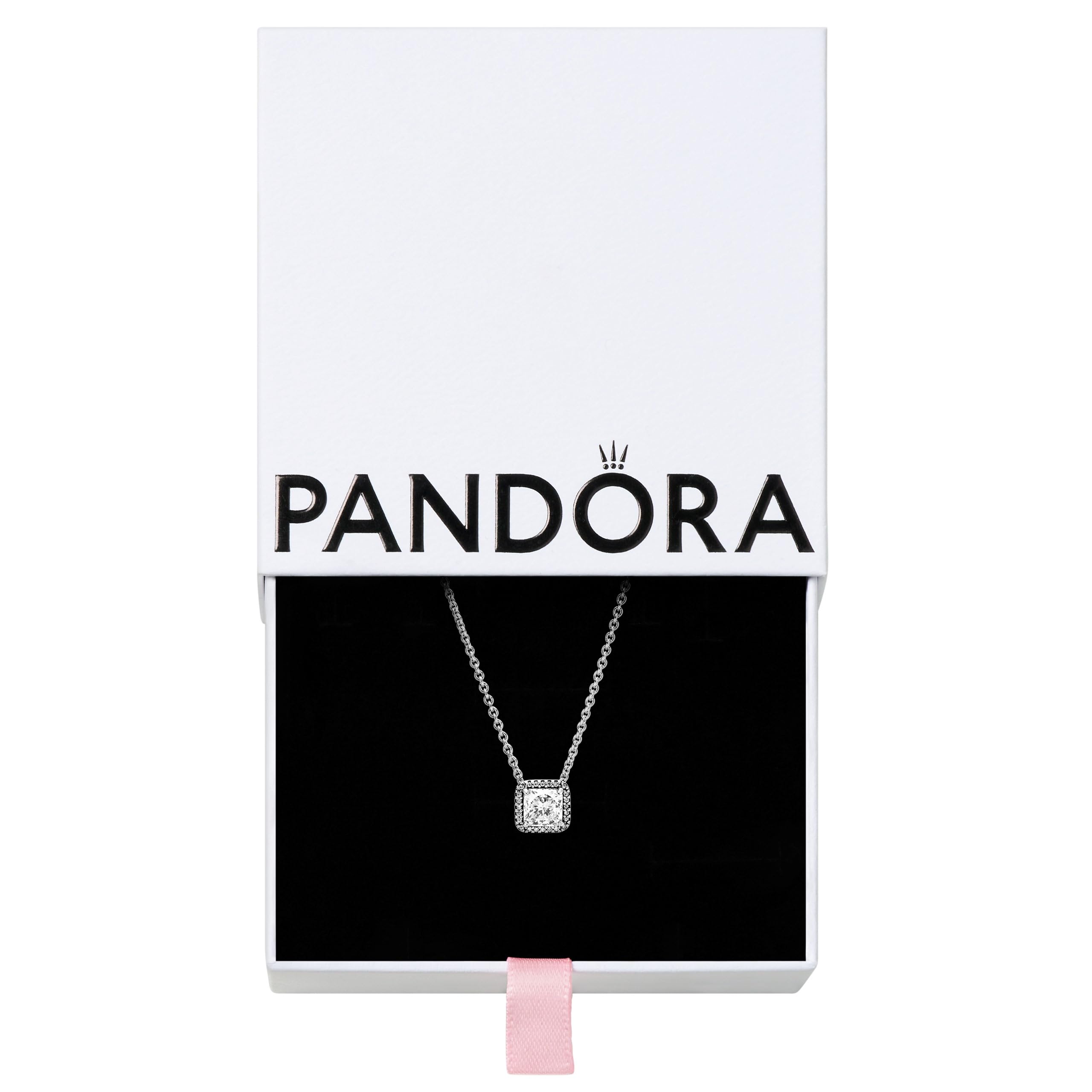PANDORA Sterling Silver Square Sparkle Halo Necklace with Cubic Zirconia | Elegant Jewelry Gift for Women | 17.7