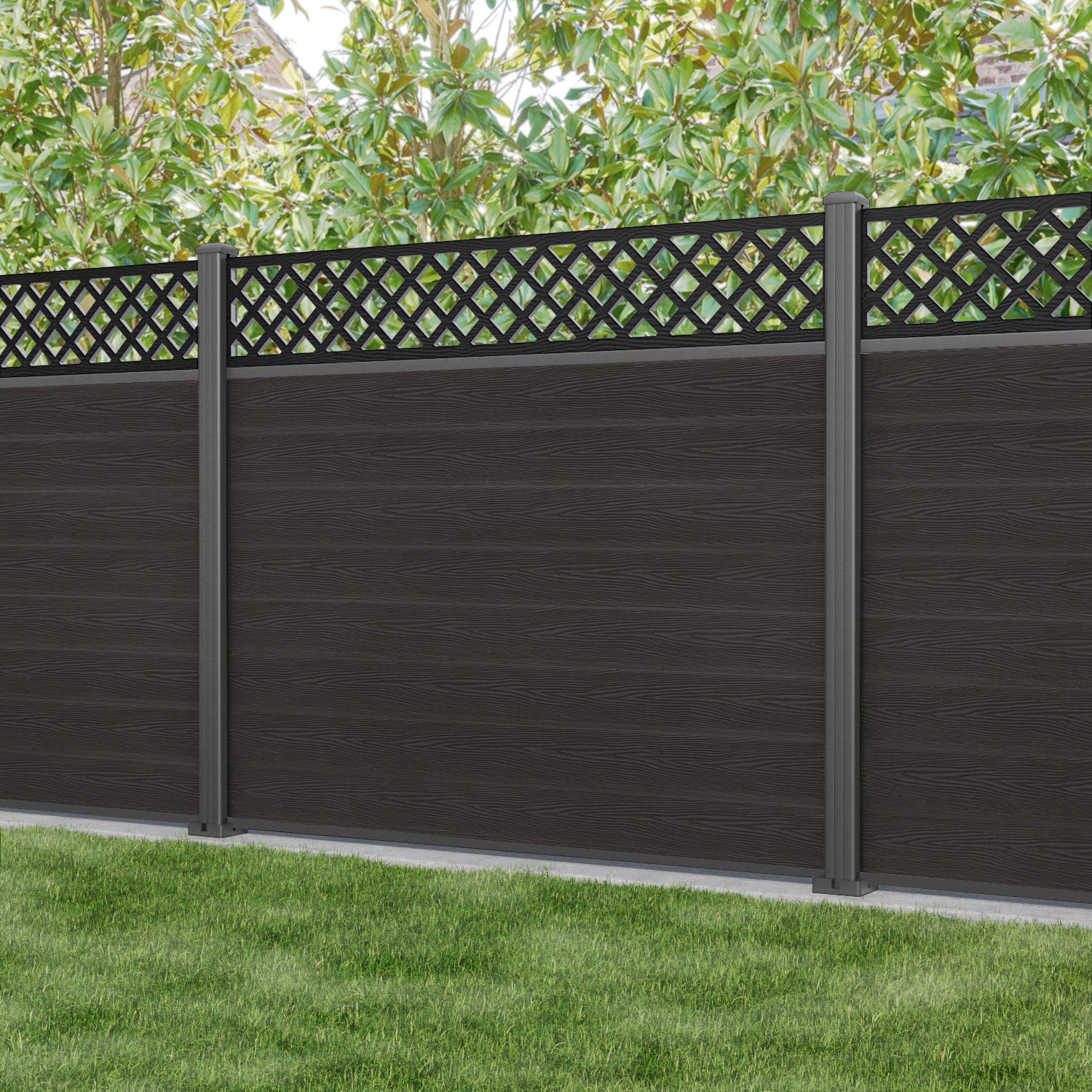 Dark Oak Classic Hive Fence Panel with Aluminum Posts - Durable Garden Fencing for Backyard Privacy and Decoration