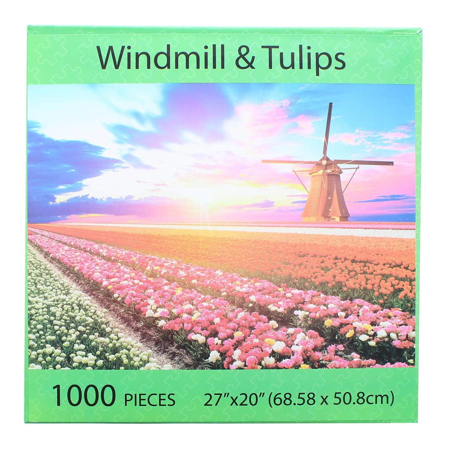 Puzzle Mate - Windmill & Tulips - 1000 Piece Jigsaw Puzzle for Adults - Challenging Dutch Landscape Art - Perfect for Family Game Night & Stress Relief