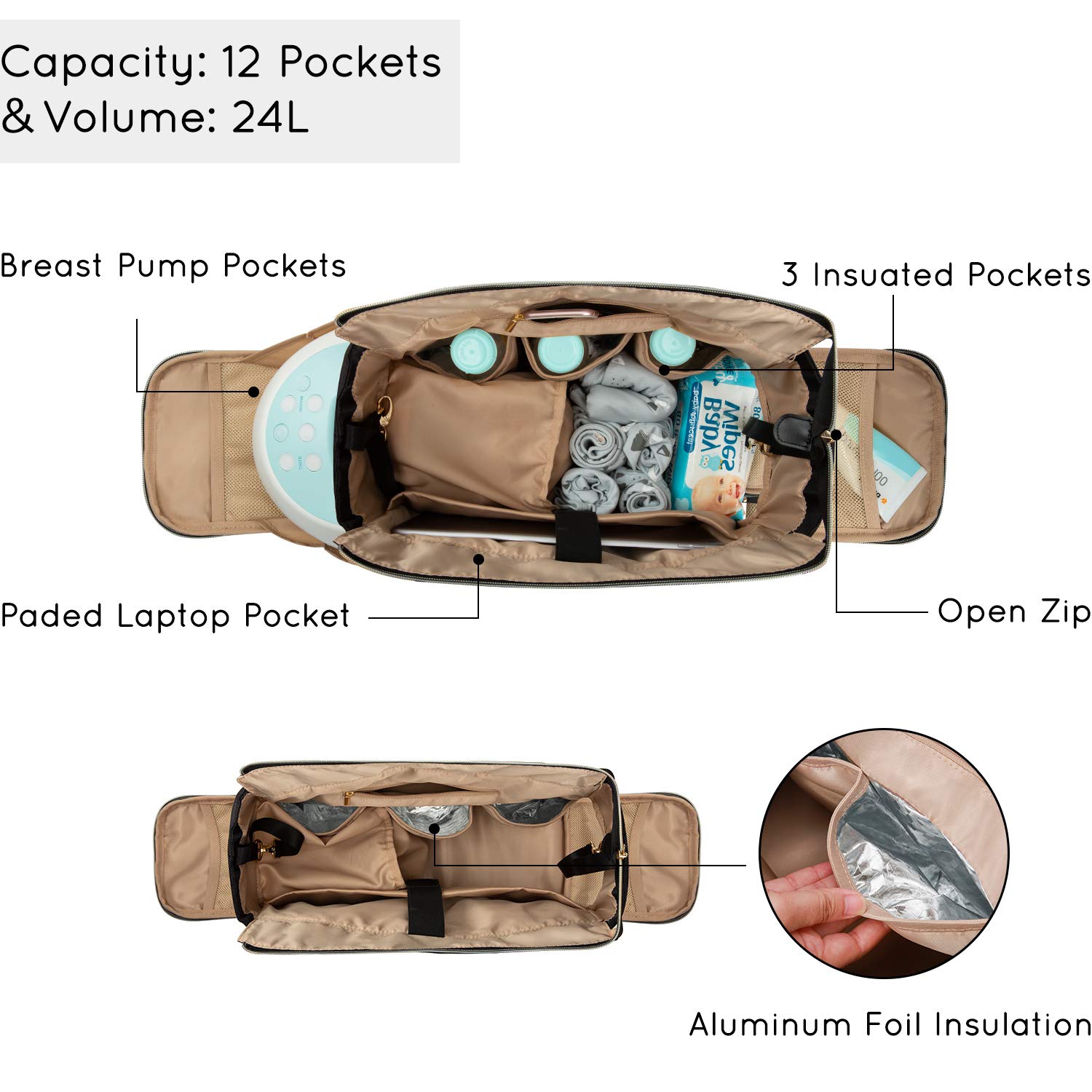 Mommore Multi-Functional Breast Pump & Diaper Bag with 15