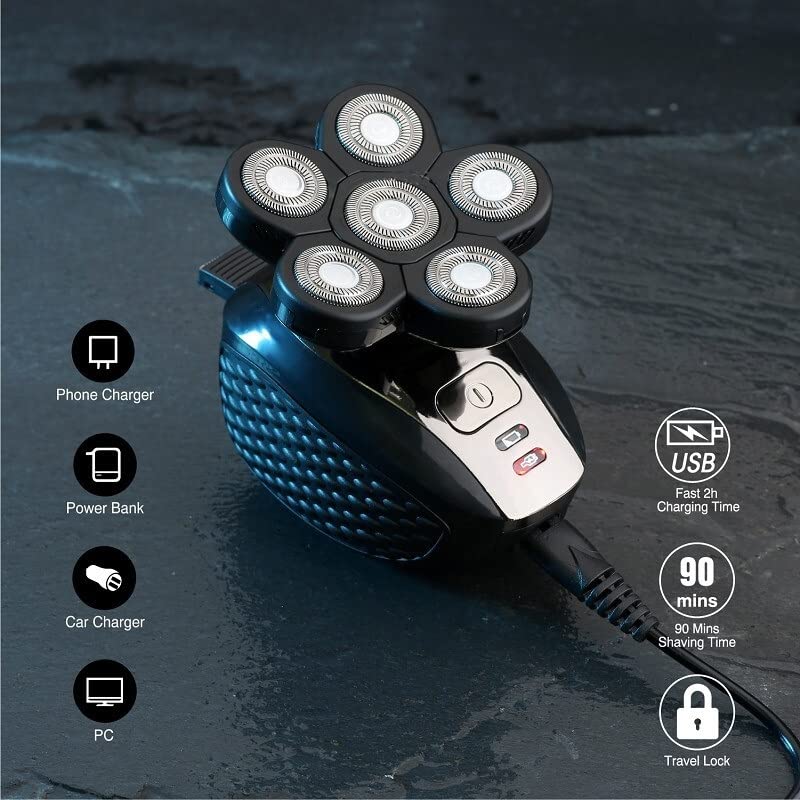 6-in-1 Rechargeable Electric Razor for Men with 6D Floating Heads - Waterproof Bald Head Shaver for Smooth Shaving - Perfect for Travel, Gym & Daily Grooming Routine