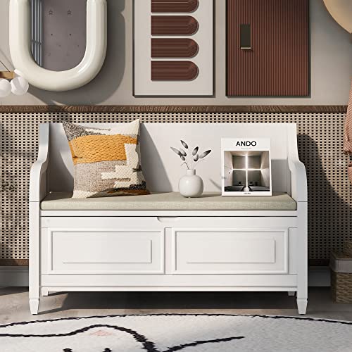 White--multifunctional Storage Bench+5col