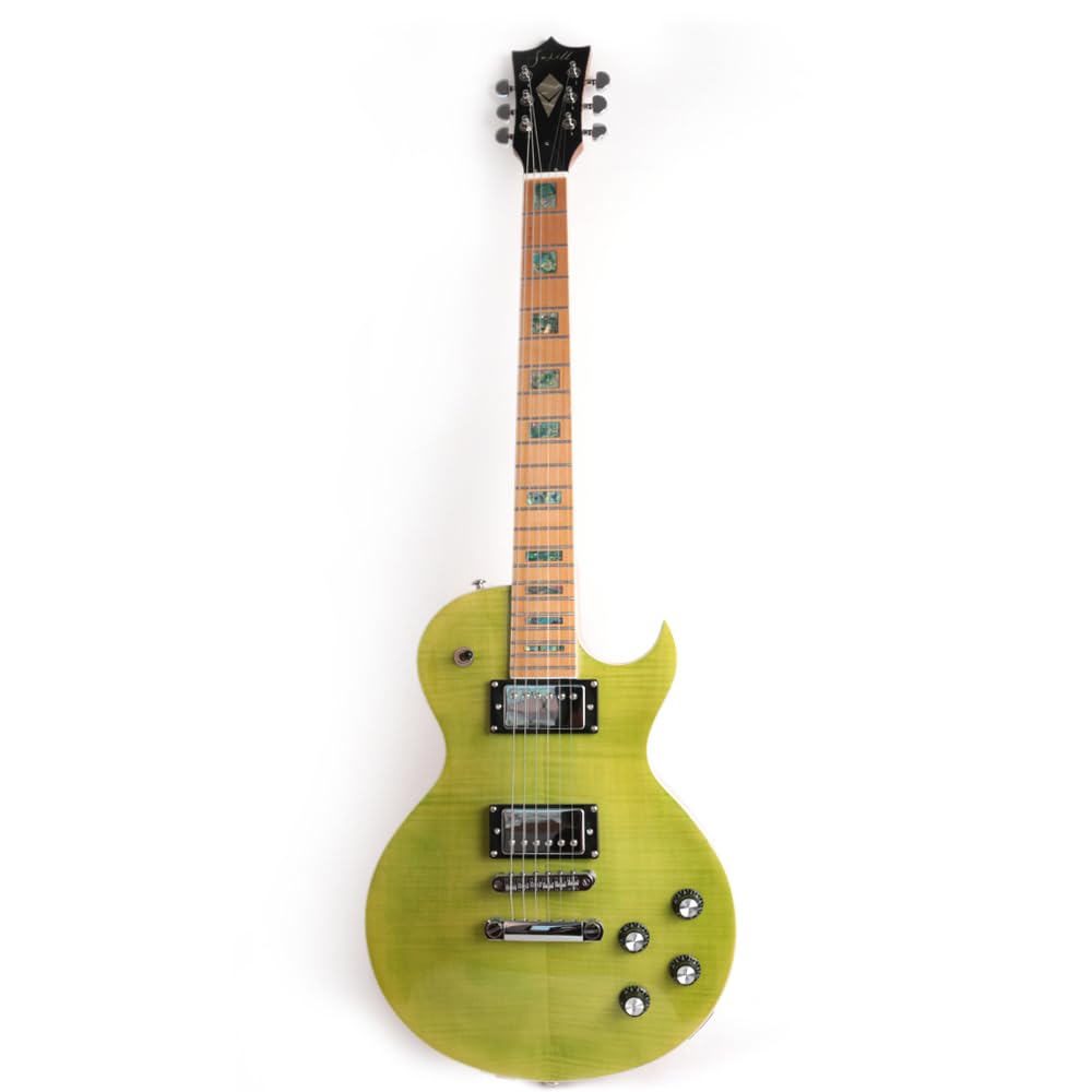 FLP-90 39 Inch Solid Mahogany Body Electric Guitar with Roasted Maple Neck & Flame Maple Fretboard - Full Scale Length for Professional Musicians & Stage Performances