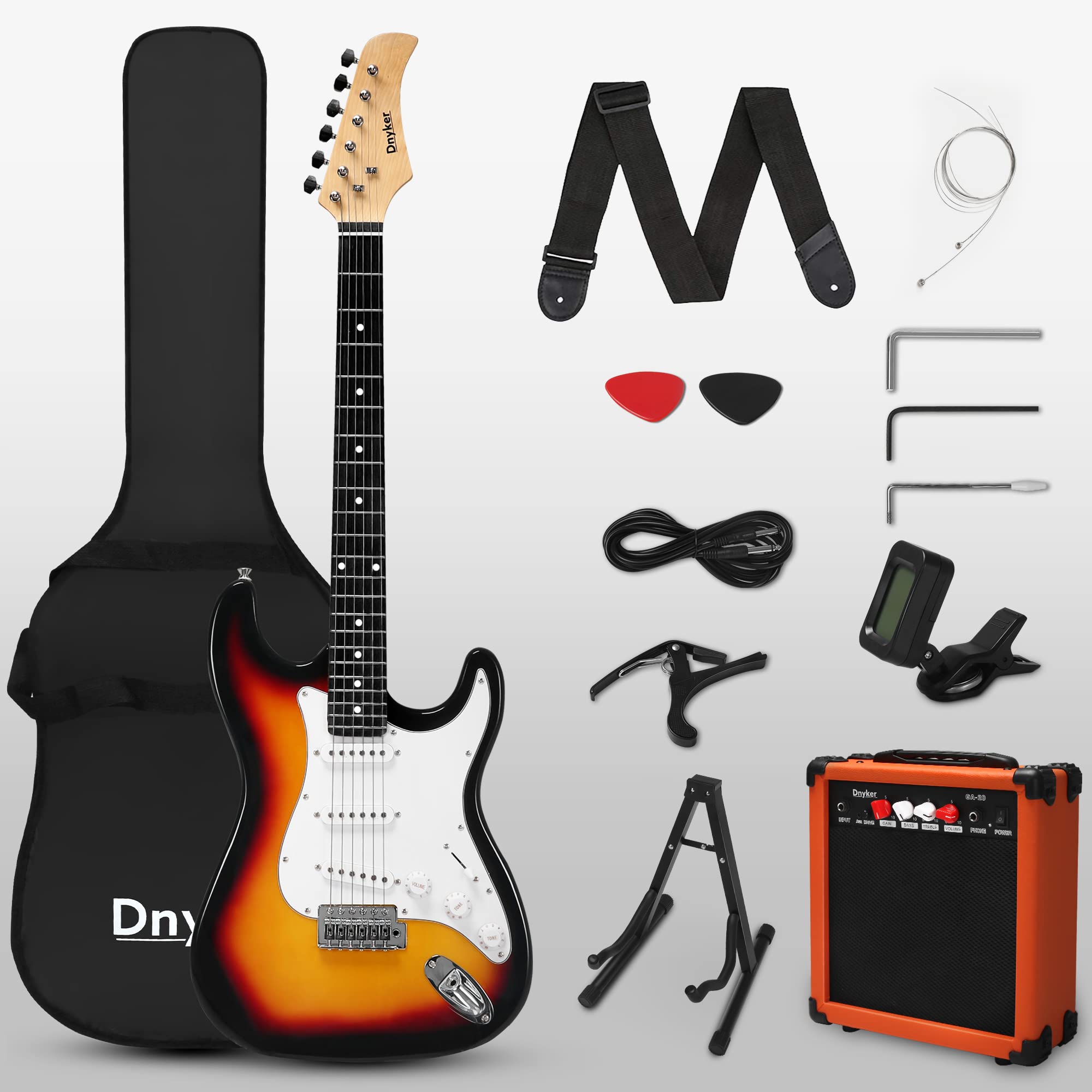 YOLENY 39 Inch Full-Size Electric Guitar Beginner Kit with 20W Amp, Gig Bag, Stand & Accessories - Solid Body SSS Pickups for Rock, Pop & Blues Practice (Includes Tuner, Strap, Picks & Strings)