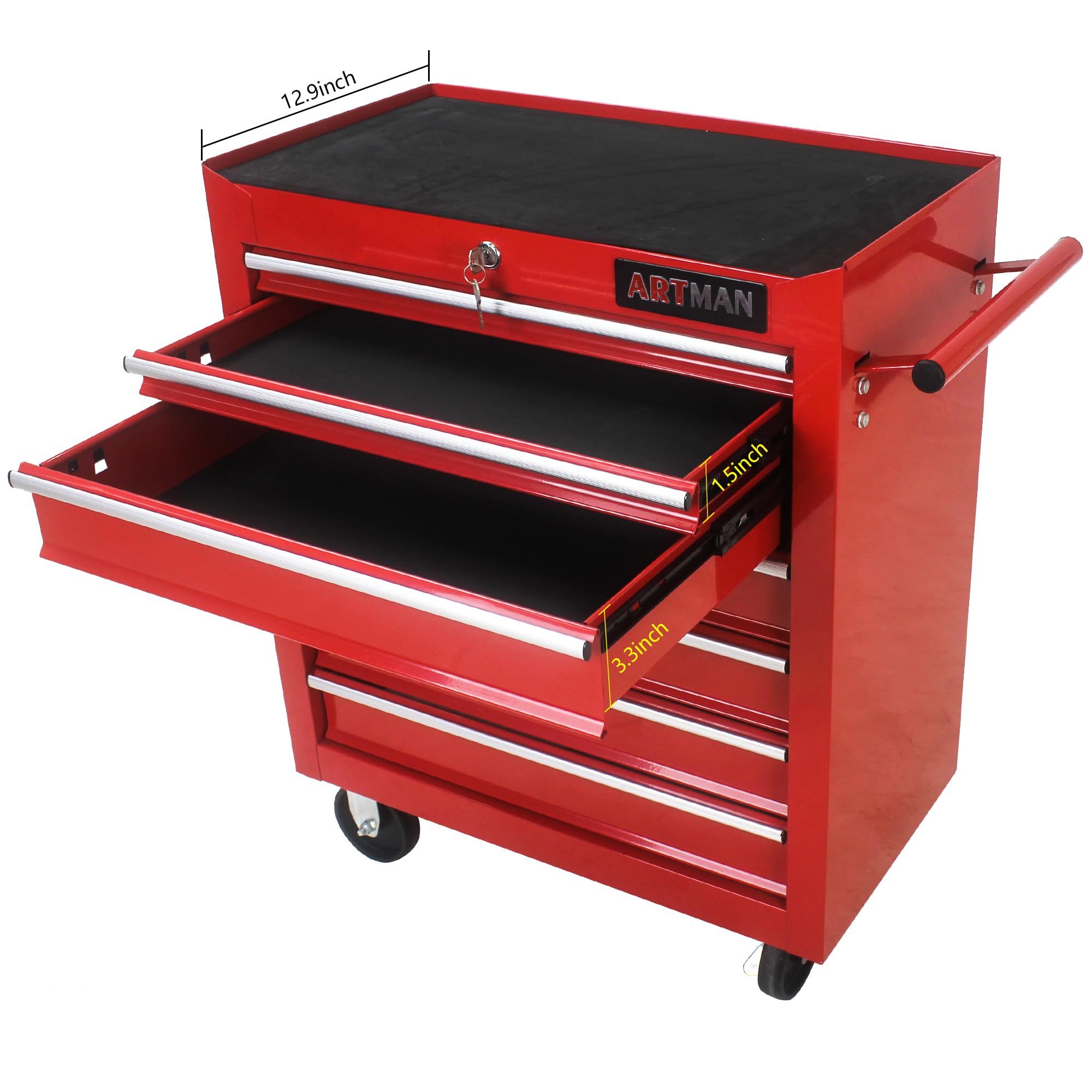 7-Drawer Rolling Tool Cart Cabinet with Locking System - Heavy Duty Mobile Tool Storage Organizer with Wheels, Red - Perfect for Garage, Workshop, Auto Repair & DIY Projects