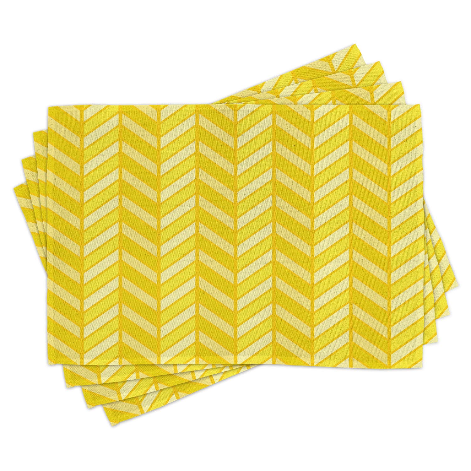 Ambesonne Yellow Chevron Placemats Set of 4 - Retro Vertical Striped Washable Fabric Table Mats for Dining Room & Kitchen Decor in Avocado Green & Earth Yellow Tones | Perfect for Dinner Parties, Holiday Gatherings & Everyday Use