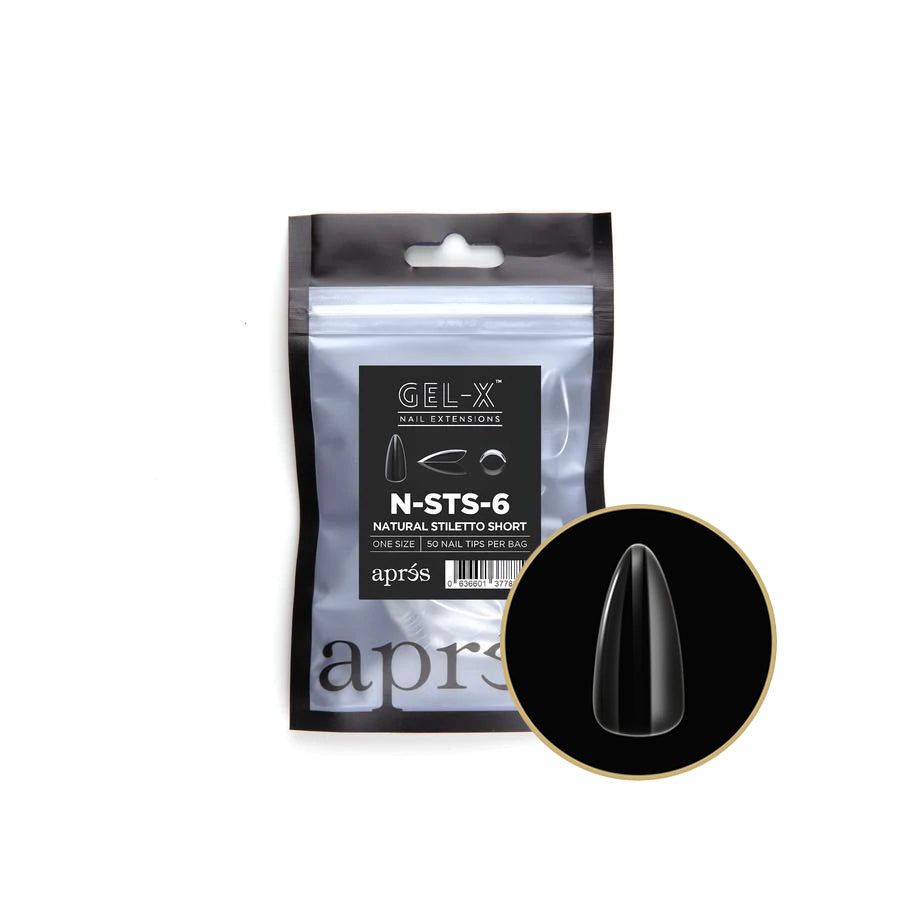 Apres Gel X Refill Bags - Natural Stiletto Short Size 6 (50 Pcs) | Professional Nail Extension Kit for Salon & Home Manicure | Perfect for DIY Nail Art & Special Occasions