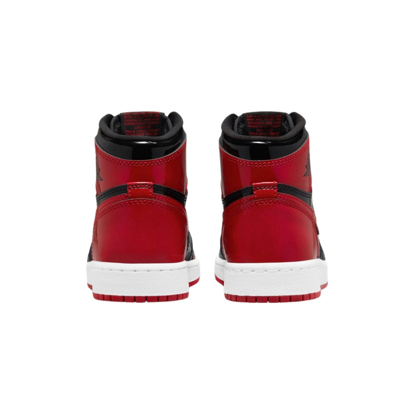 Air Jordan 1 High Retro GS Bred Patent Leather Basketball Shoes - Black/Varsity Red/White for Women & Girls - Perfect for Streetwear, Sneaker Collection & Basketball Games