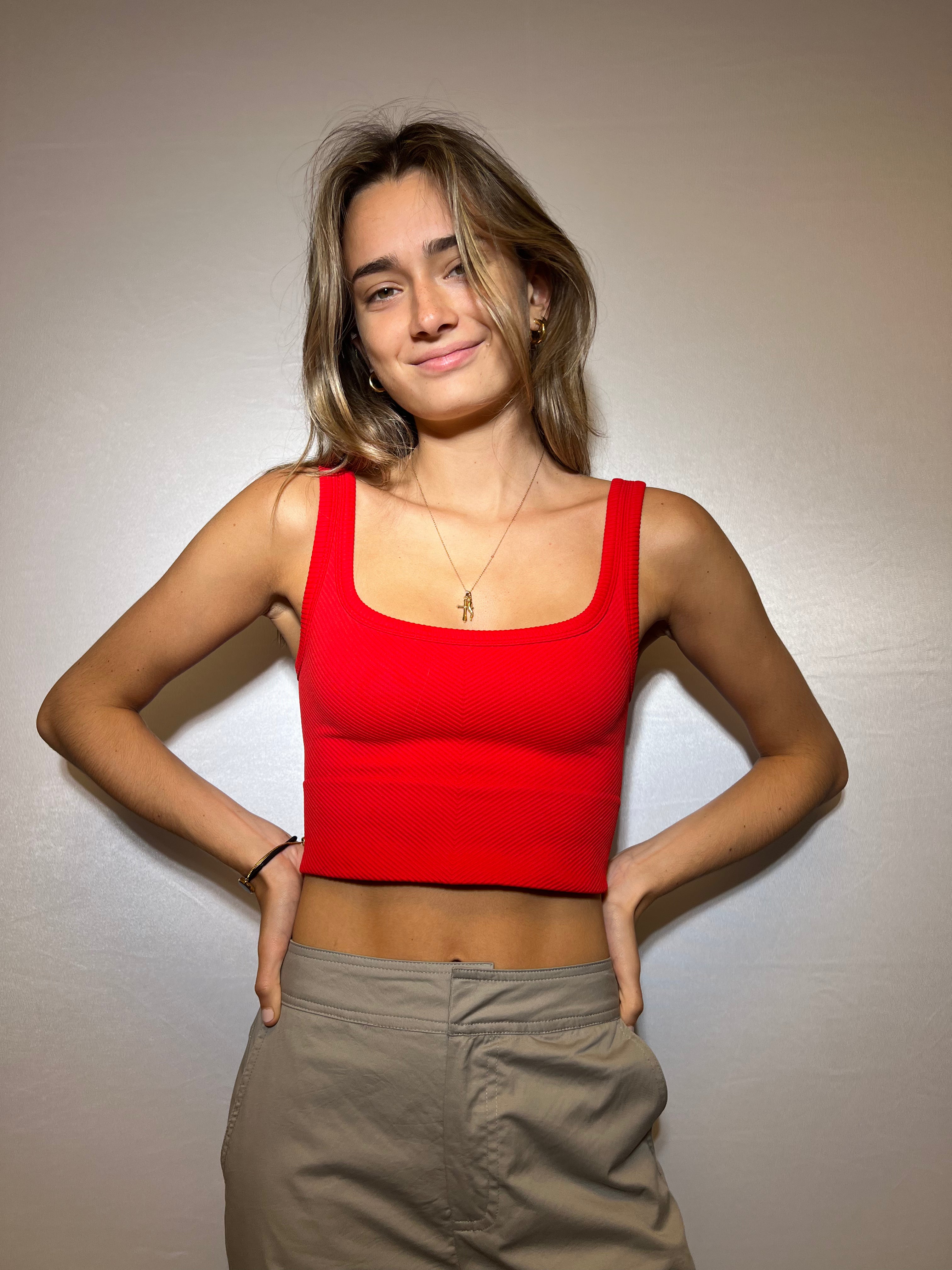 Lena Women's Chevron Ribbed Red Crop Top - Sexy Short Sleeve T-Shirt for Summer, Casual Wear & Party Outfits