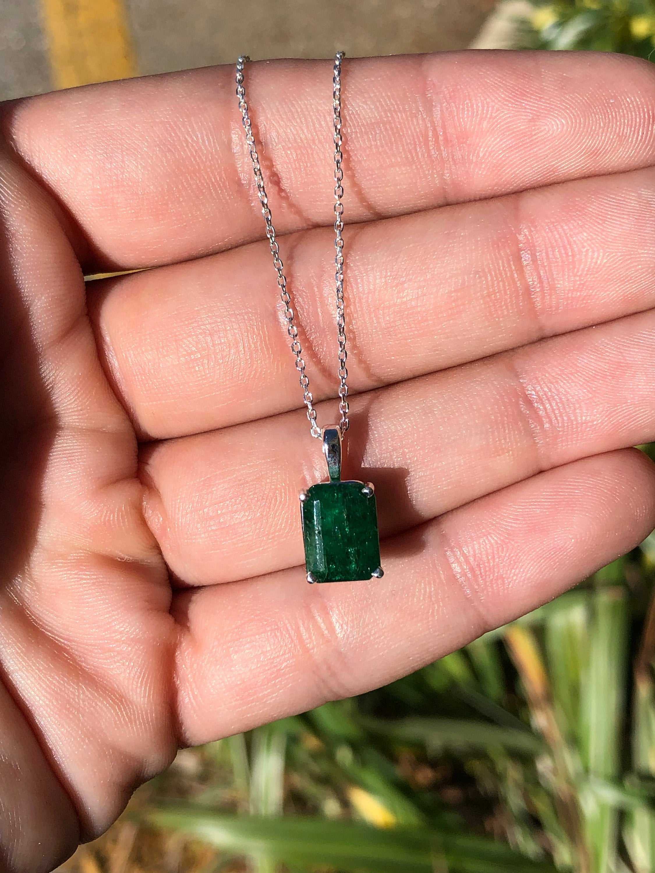 3.0 Carat Natural Dark Green Emerald Pendant Necklace - 925 Sterling Silver Jewelry for Women - Perfect for Weddings, Anniversaries & Special Occasions