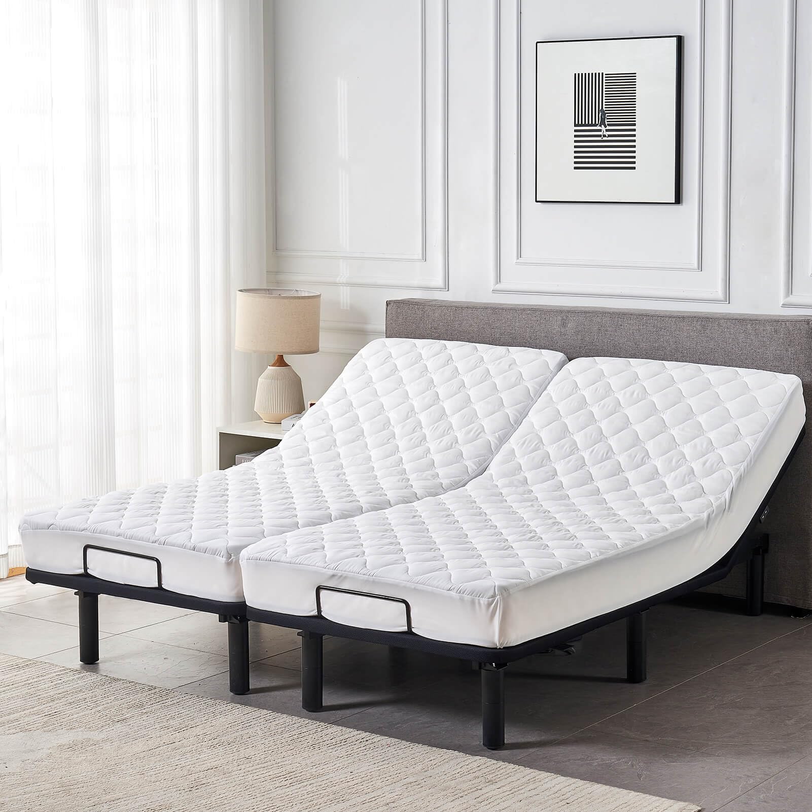 Waterproof Quilted Split California King Mattress Protector - Soft Noiseless Fitted Cover with Enhanced Elastic Pocket for Adjustable Beds (Fits 2 Cali Twin XL 36x84) - Ideal for Allergy Relief, Bedwetting Protection & Enhanced Sleep Comfort